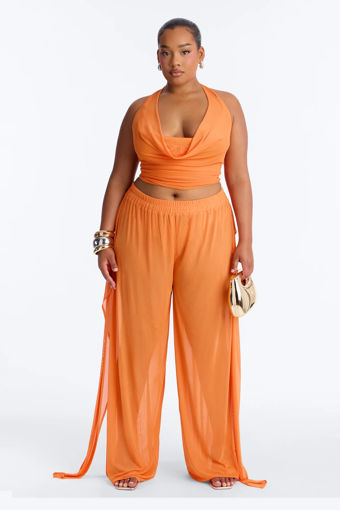 Sheer Obsession Mesh 3 Piece Pant Set - Orange - Image 5