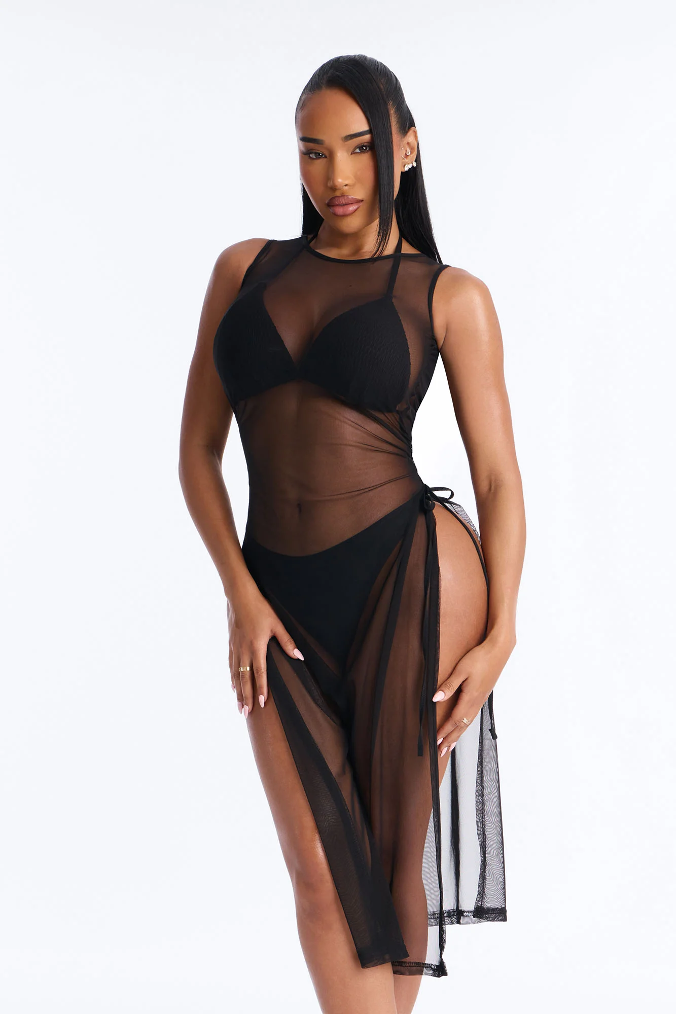 Sheer Thing Mesh Swim Cover Up Dress - Black - Image 2