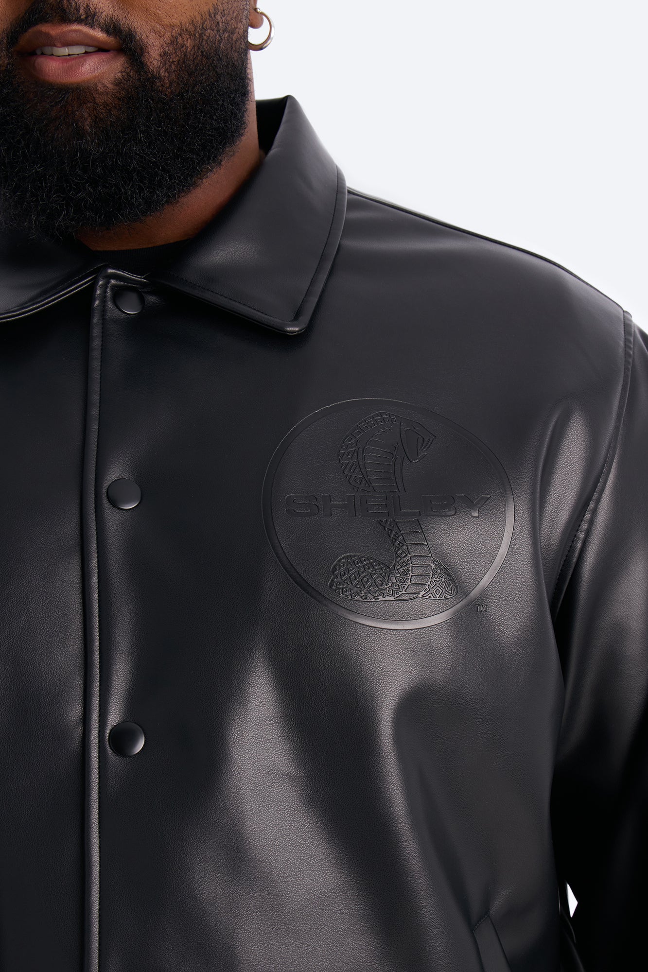 Shelby Racing Embossed Faux Leather Jacket - Black - Image 12