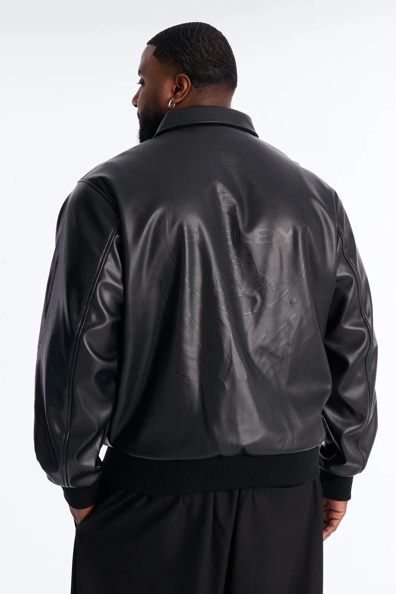 Shelby Racing Embossed Faux Leather Jacket - Black - Image 13