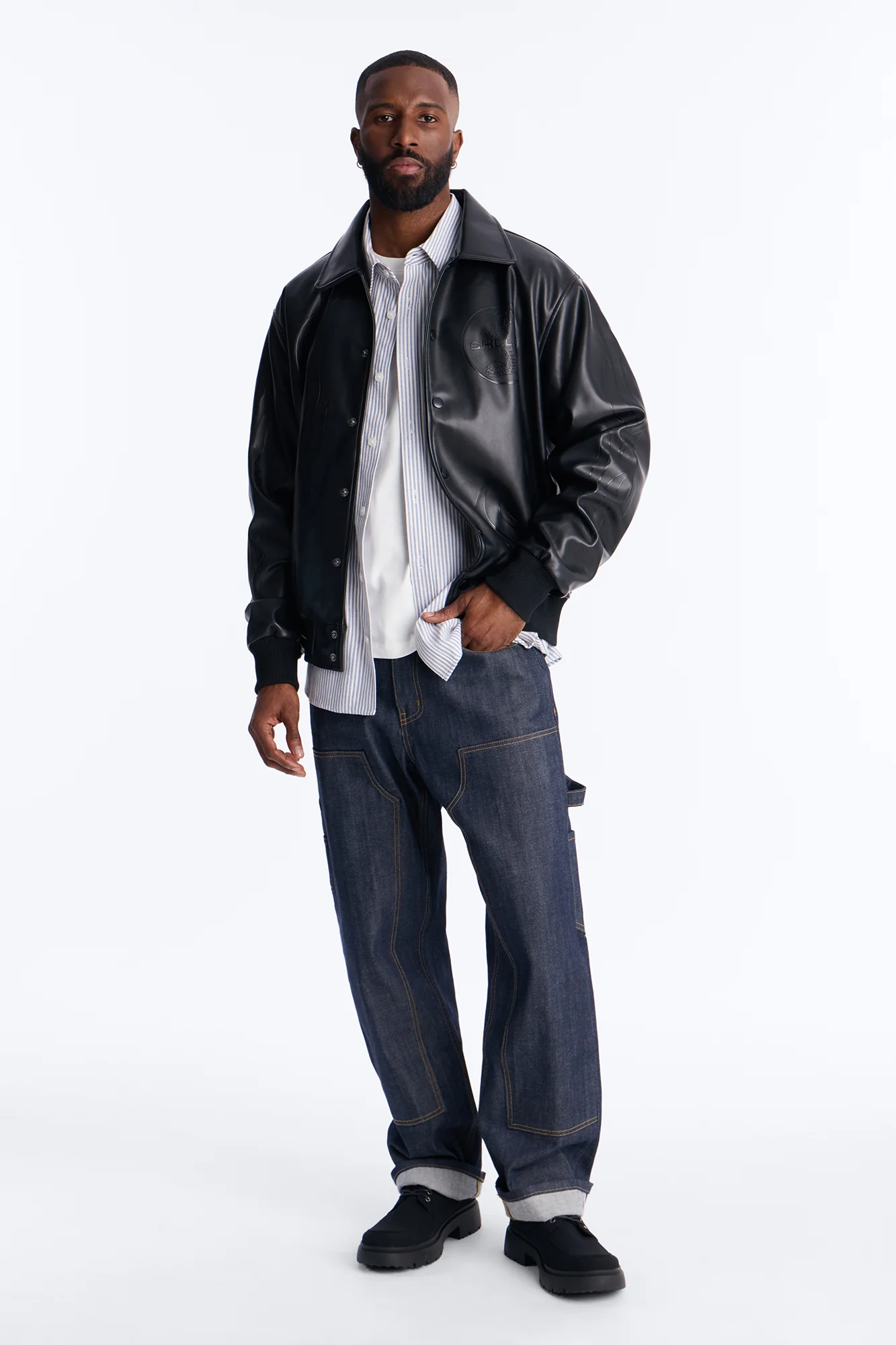 Shelby Racing Embossed Faux Leather Jacket - Black - Image 3