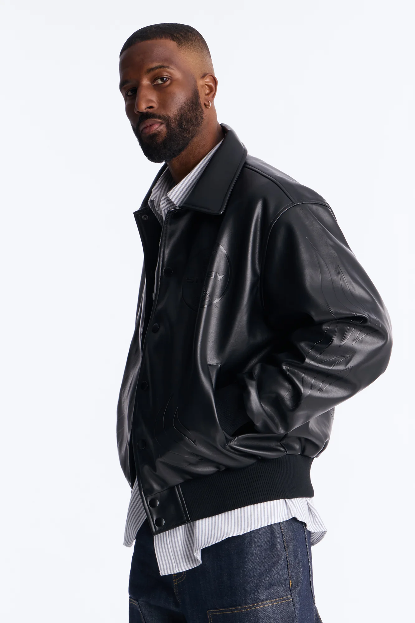 Shelby Racing Embossed Faux Leather Jacket - Black - Image 4