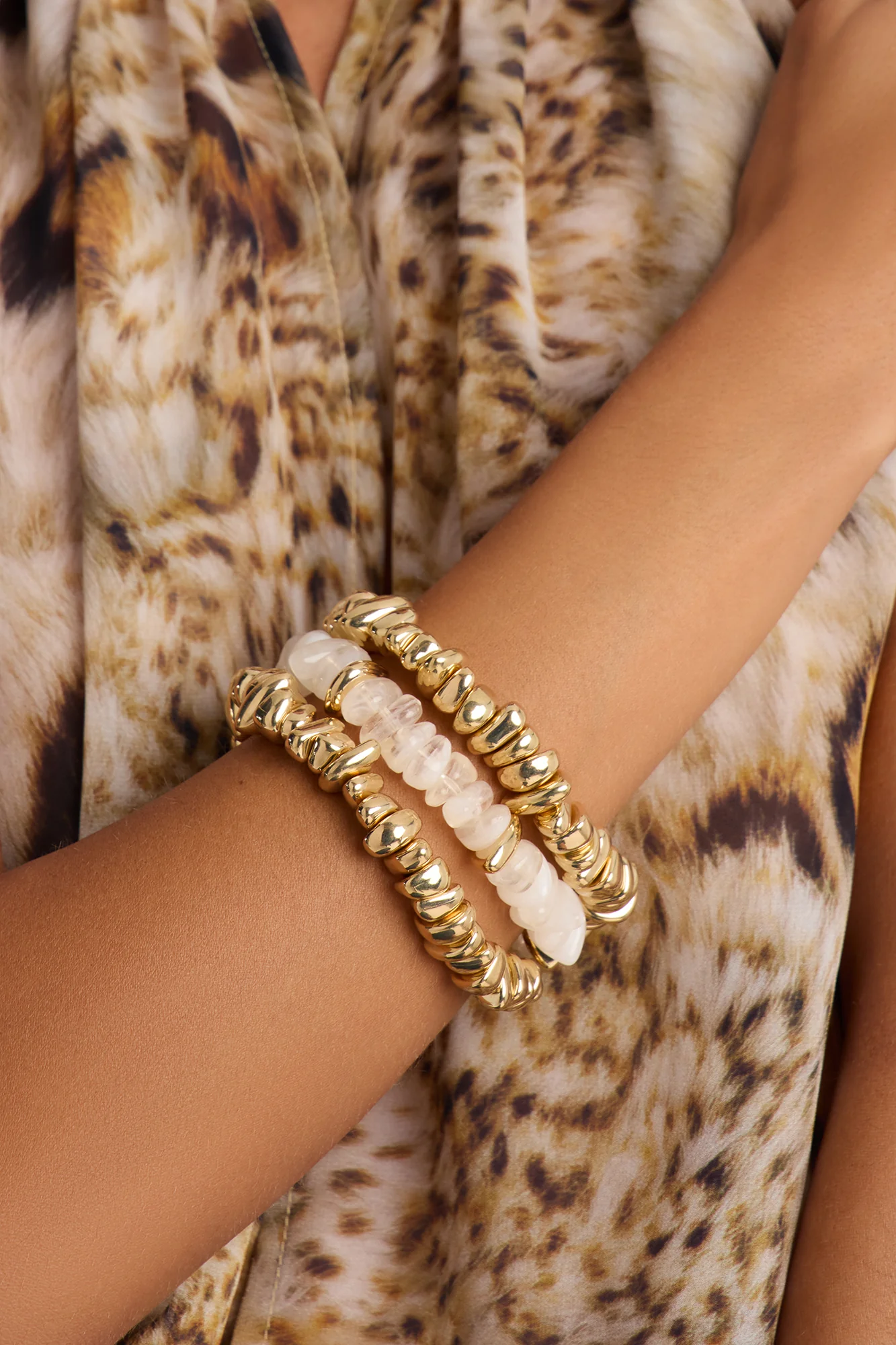 Shelly Beads 3 Piece Bracelet Set - Gold/combo