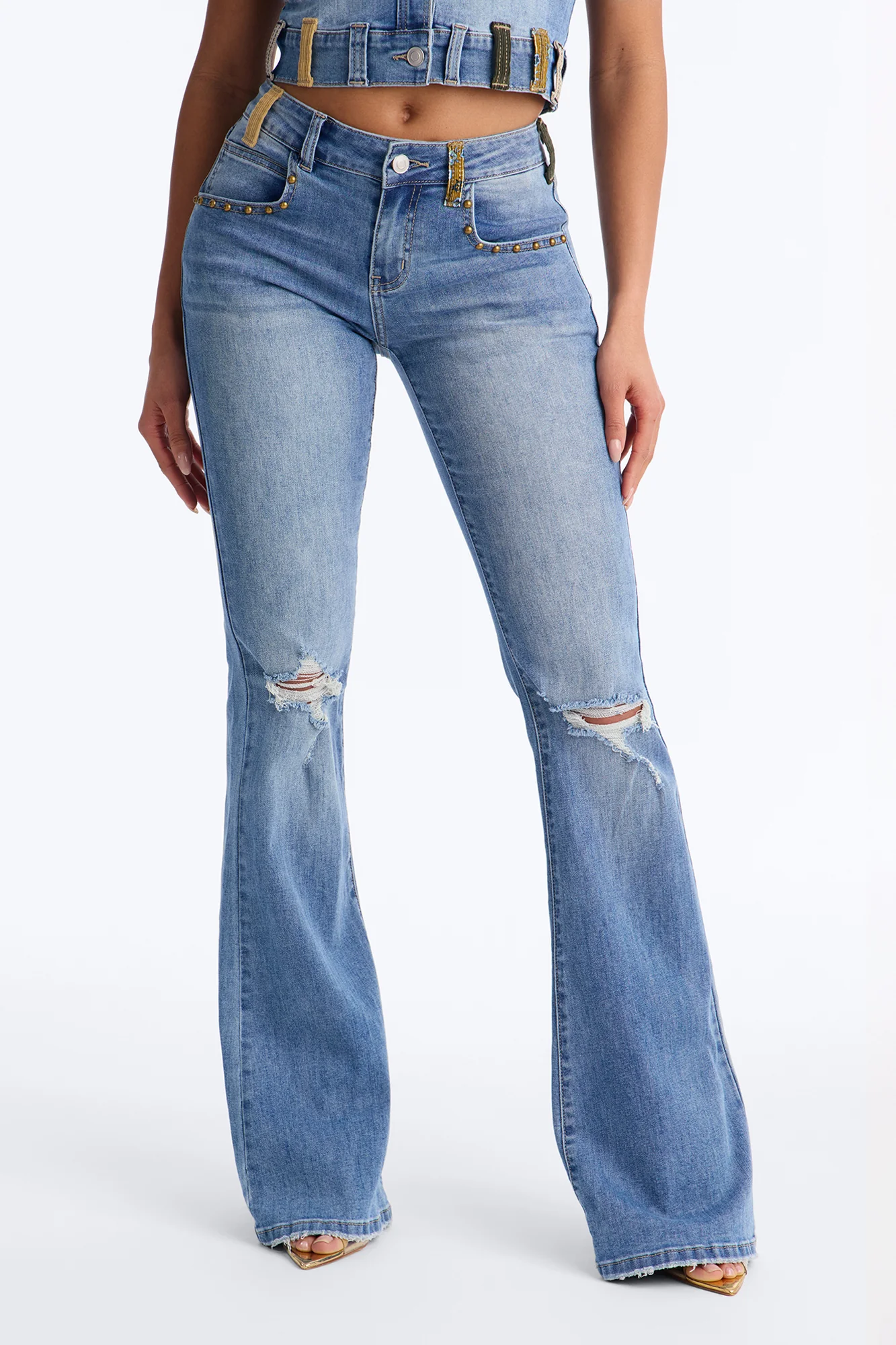 She's A Flirt Studded Flare Jeans - Medium Wash - Image 2
