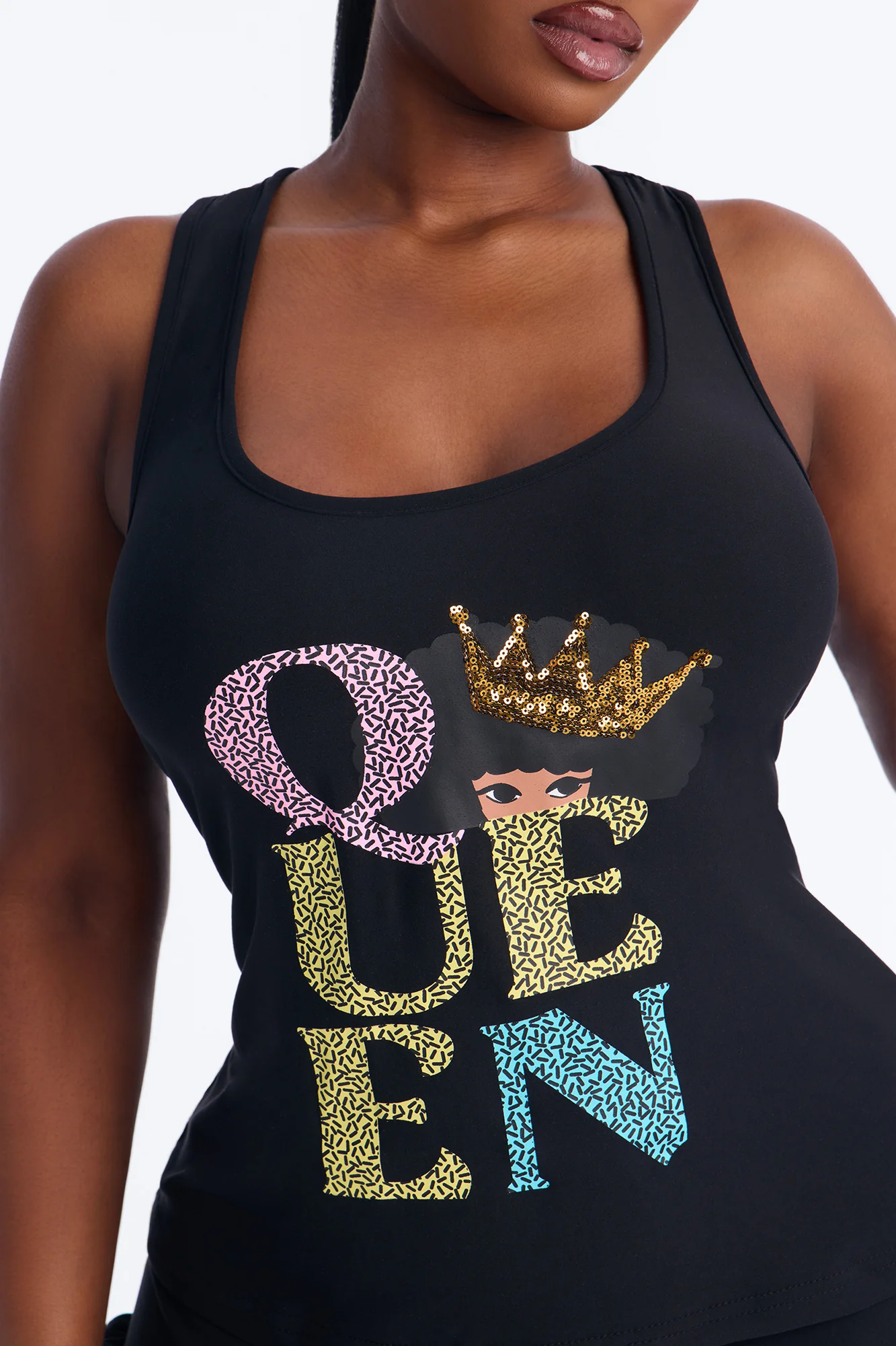 She's A Queen PJ Racerback Short Set - Black/combo - Image 5