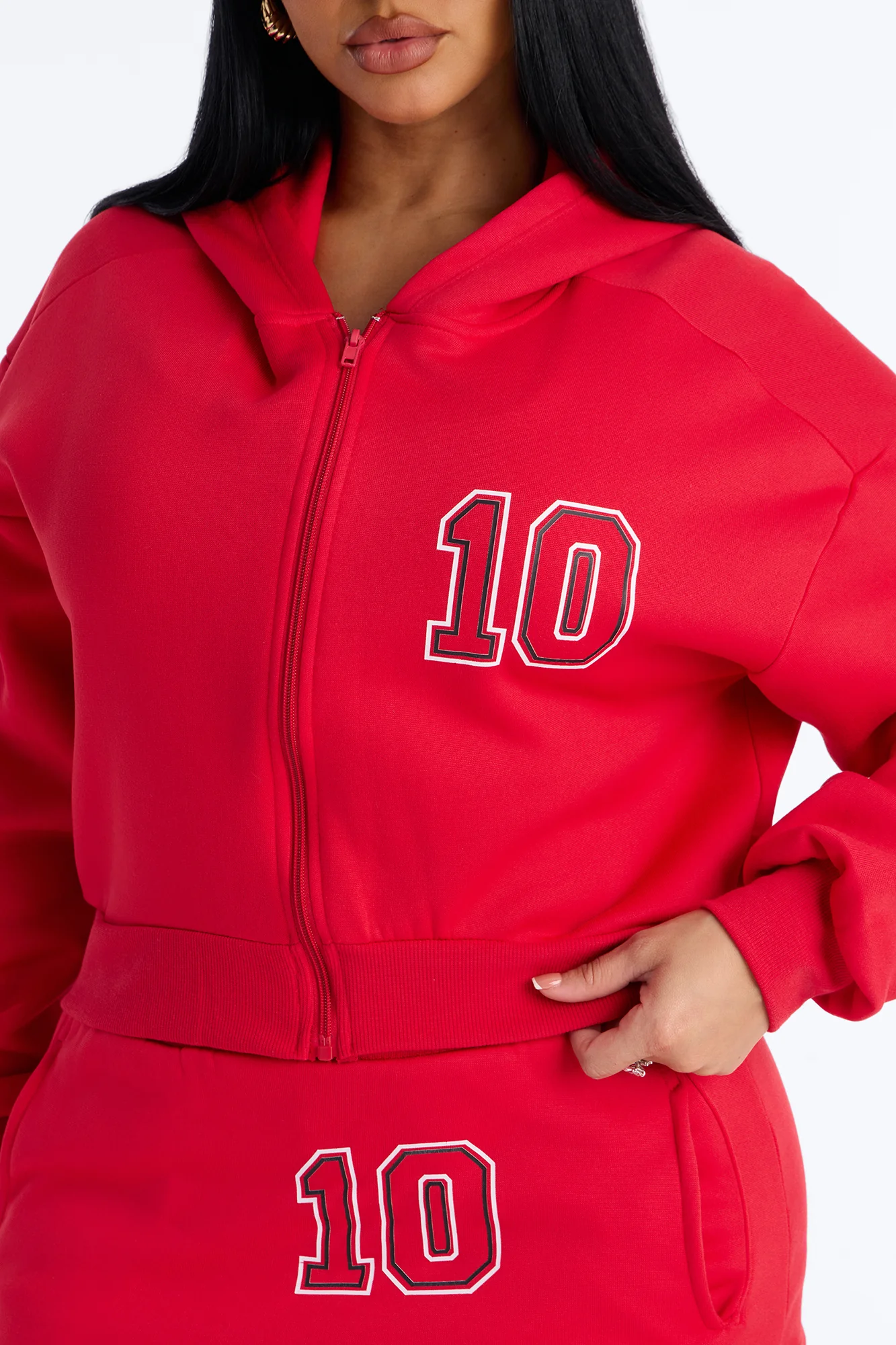 She's A Ten Zip Up Hoodie Mini Skirt Set - Red - Image 3