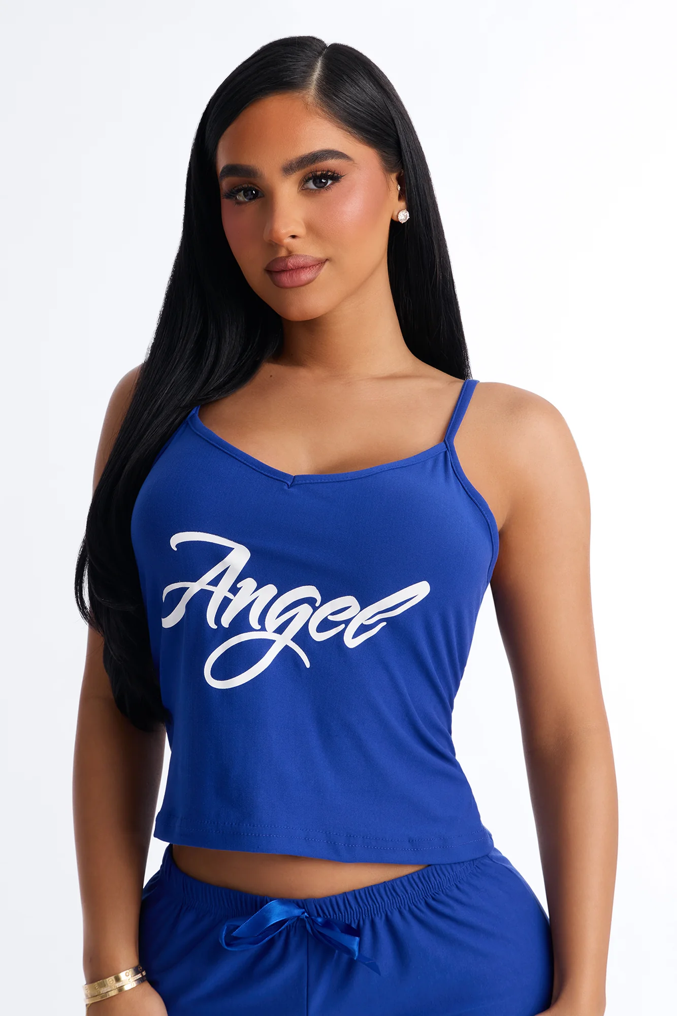 She's An Angel 2pc Ruffle PJ Short Set - Blue - Image 2