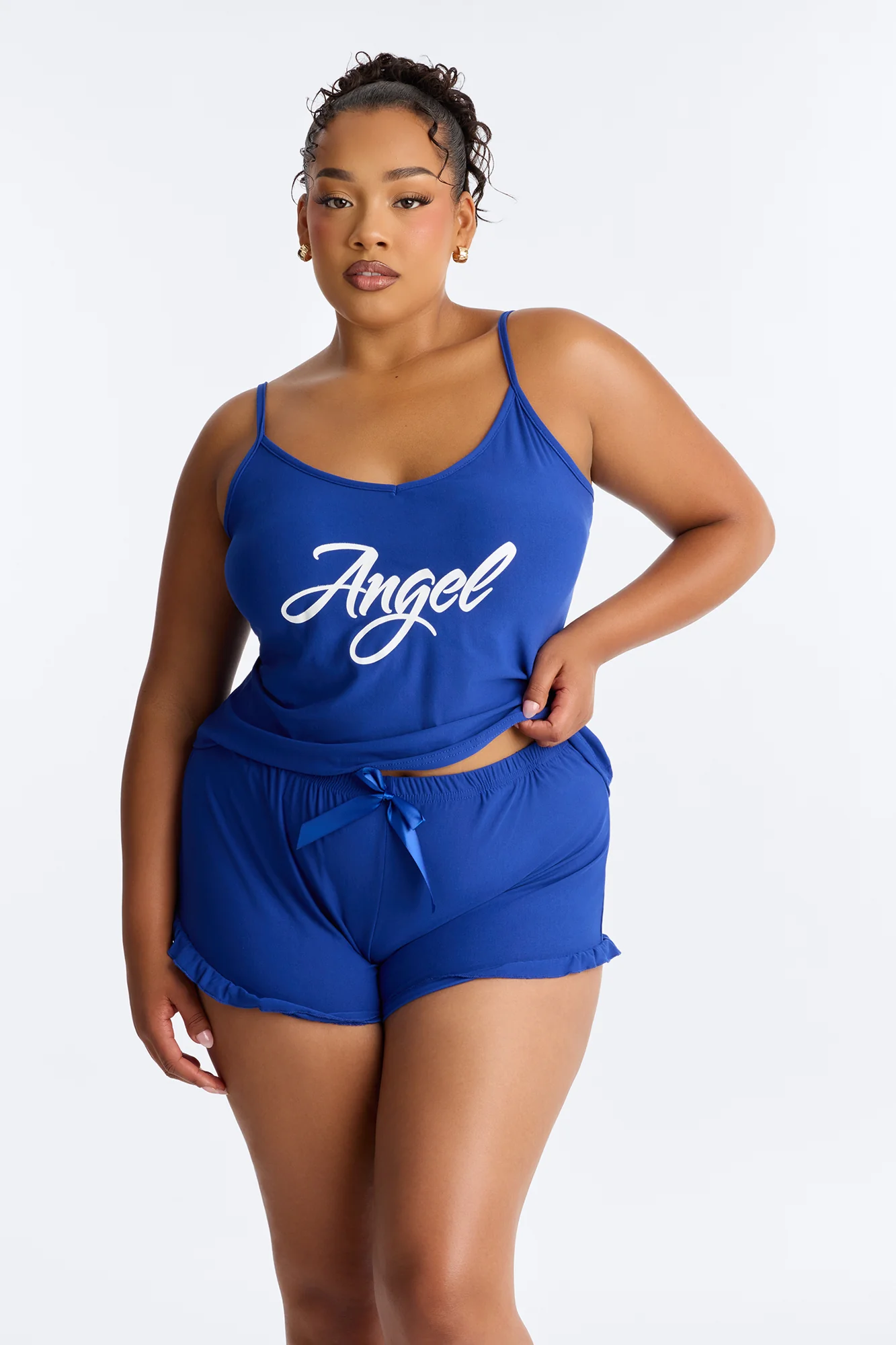 She's An Angel 2pc Ruffle PJ Short Set - Blue - Image 4