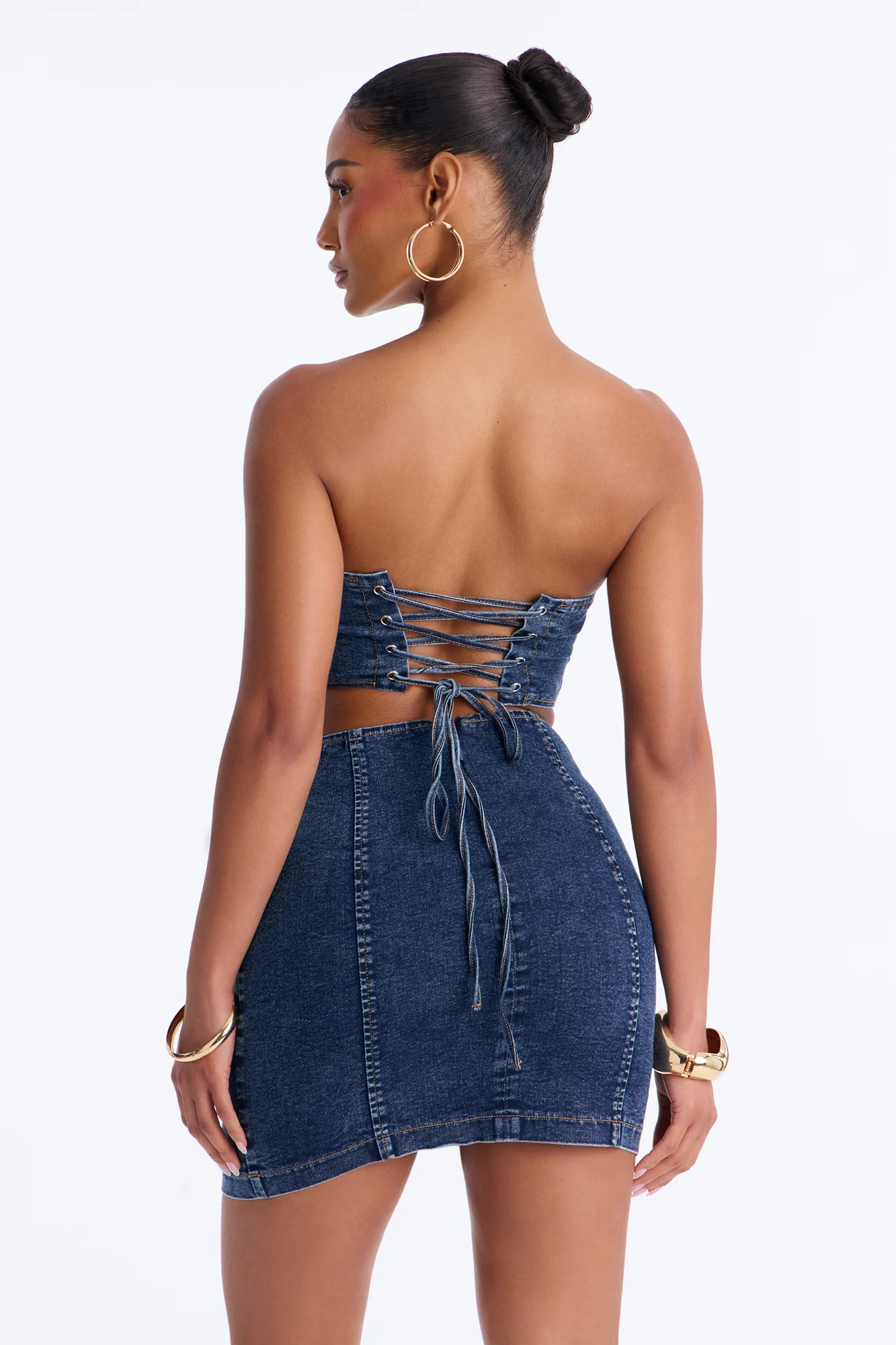 She's Her Strapless Stretch Denim Mini Dress - Dark Wash - Image 3