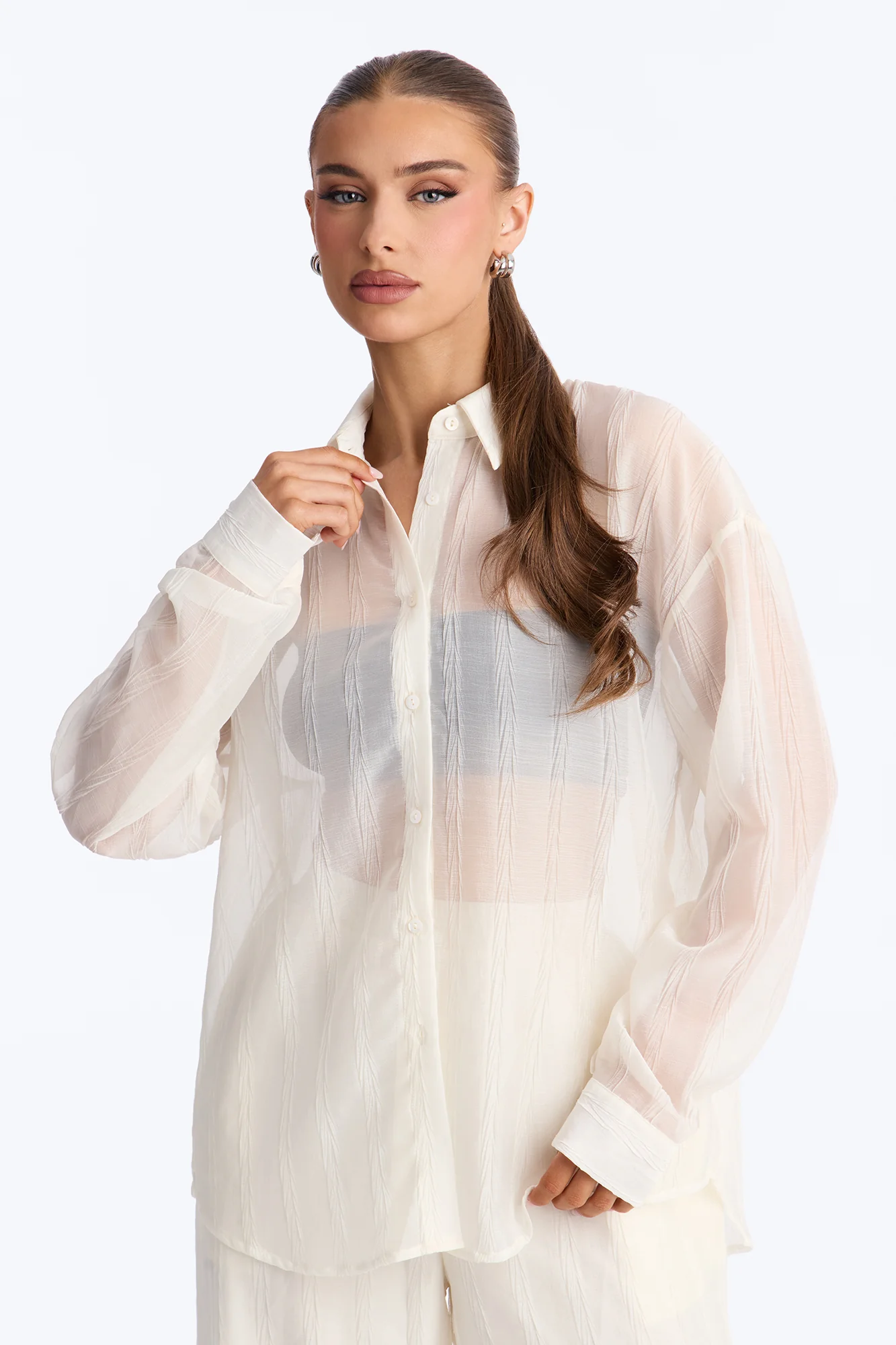 She's So Sheer Pant Set - Ivory - Image 3