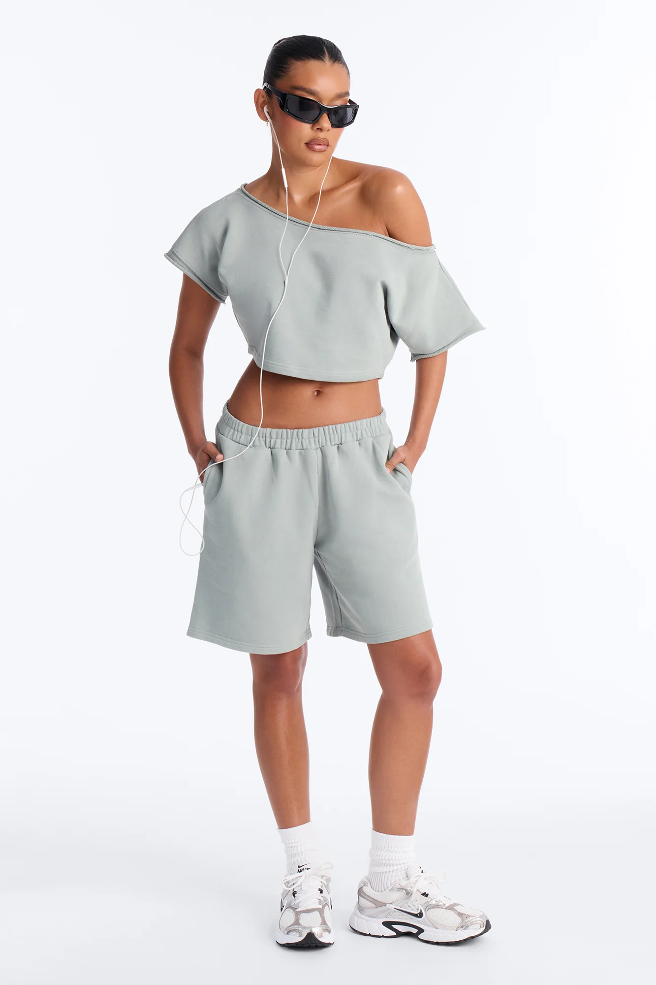 Shia Off Shoulder Short Set - Sage