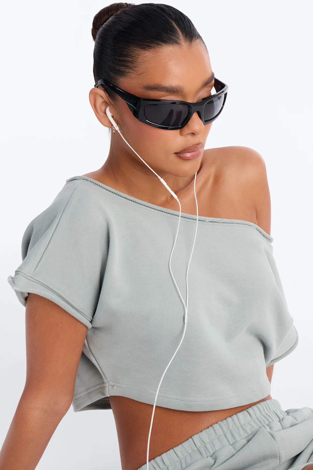 Shia Off Shoulder Short Set - Sage - Image 3