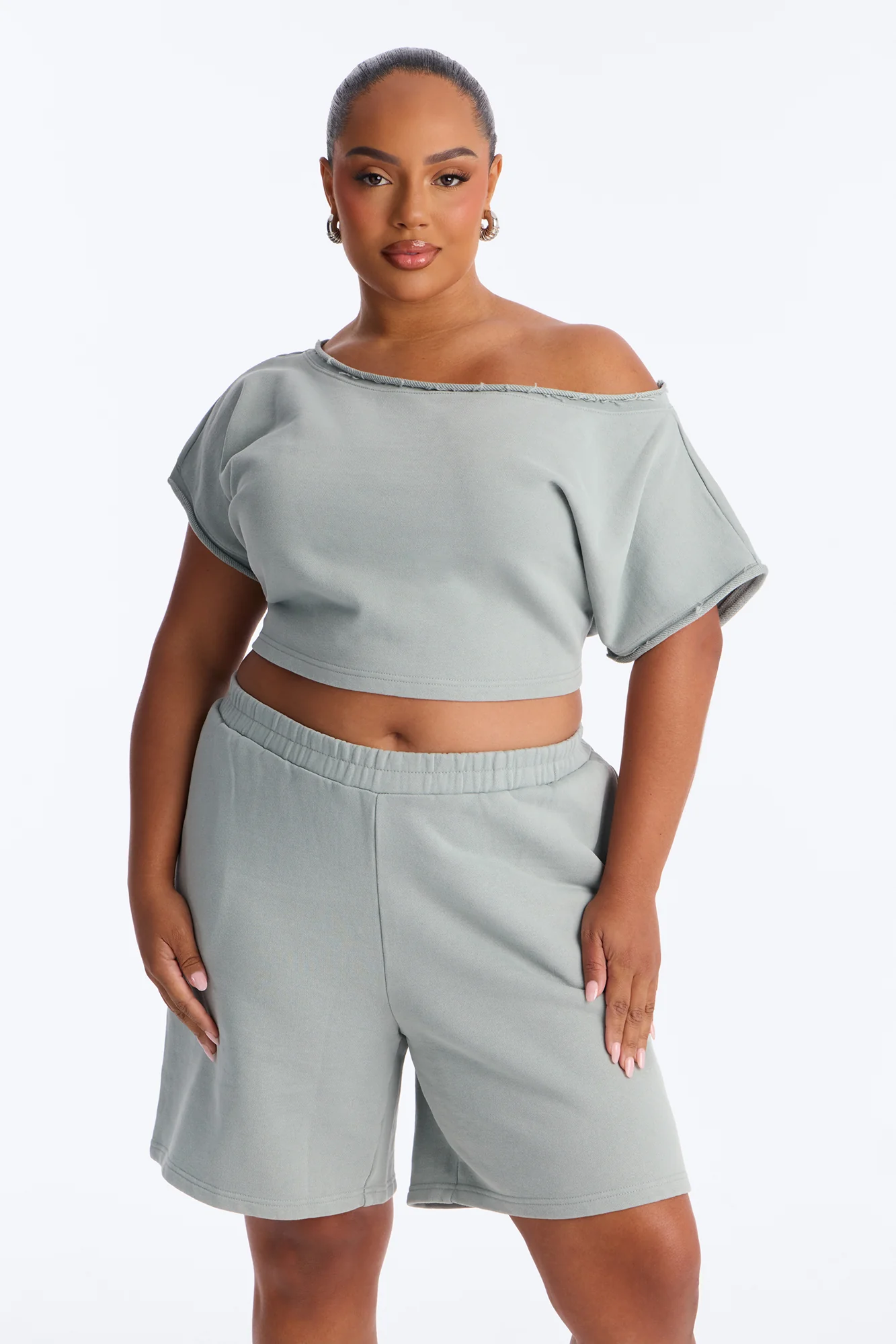 Shia Off Shoulder Short Set - Sage - Image 5