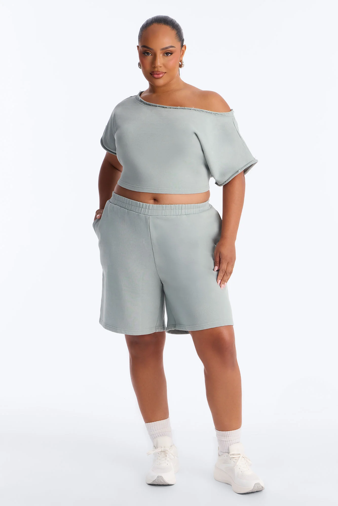 Shia Off Shoulder Short Set - Sage - Image 6