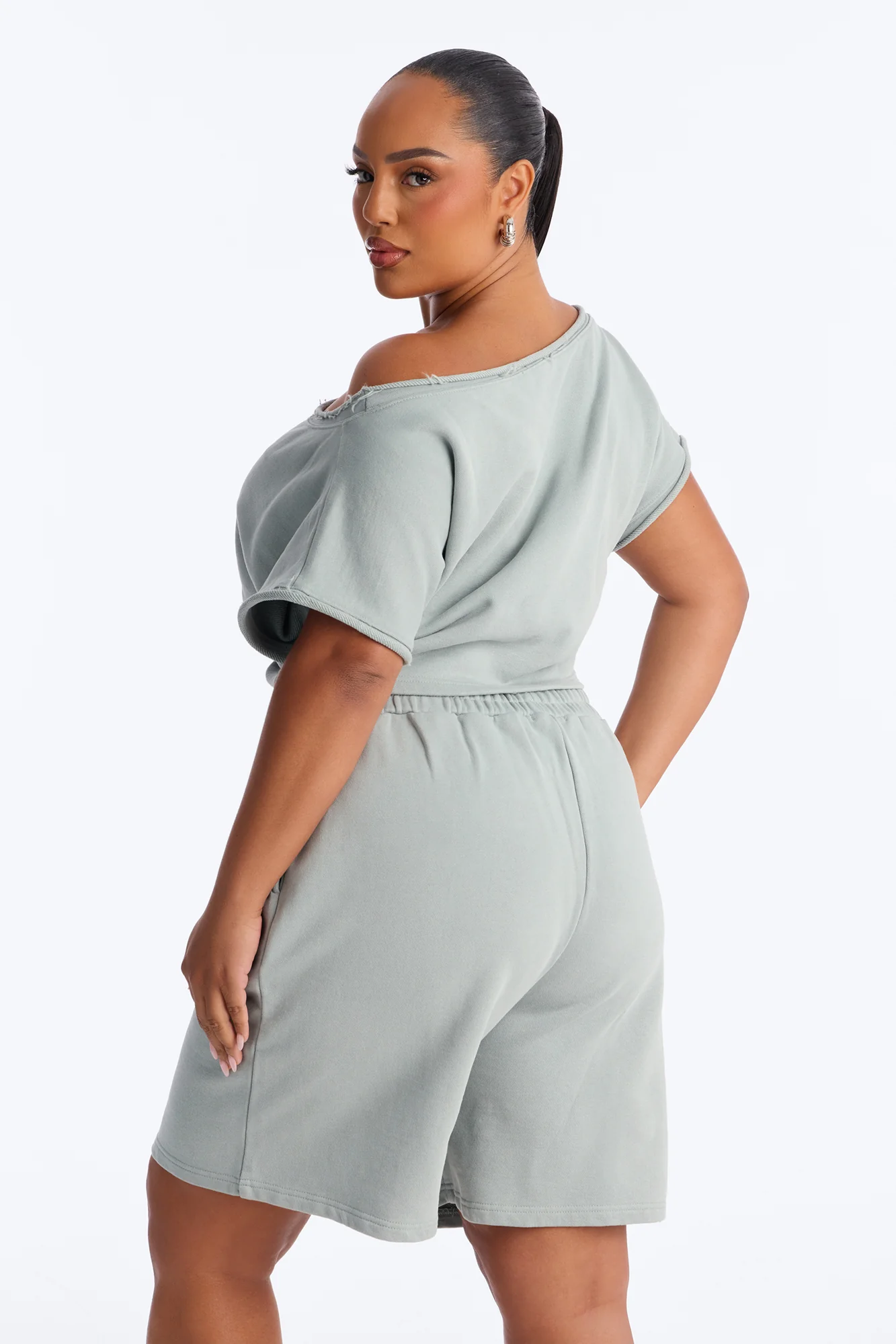 Shia Off Shoulder Short Set - Sage - Image 7
