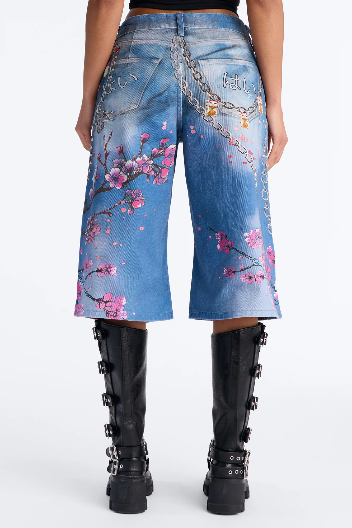 Shibuya Streets Printed Denim Jorts - Blue/combo - Image 4