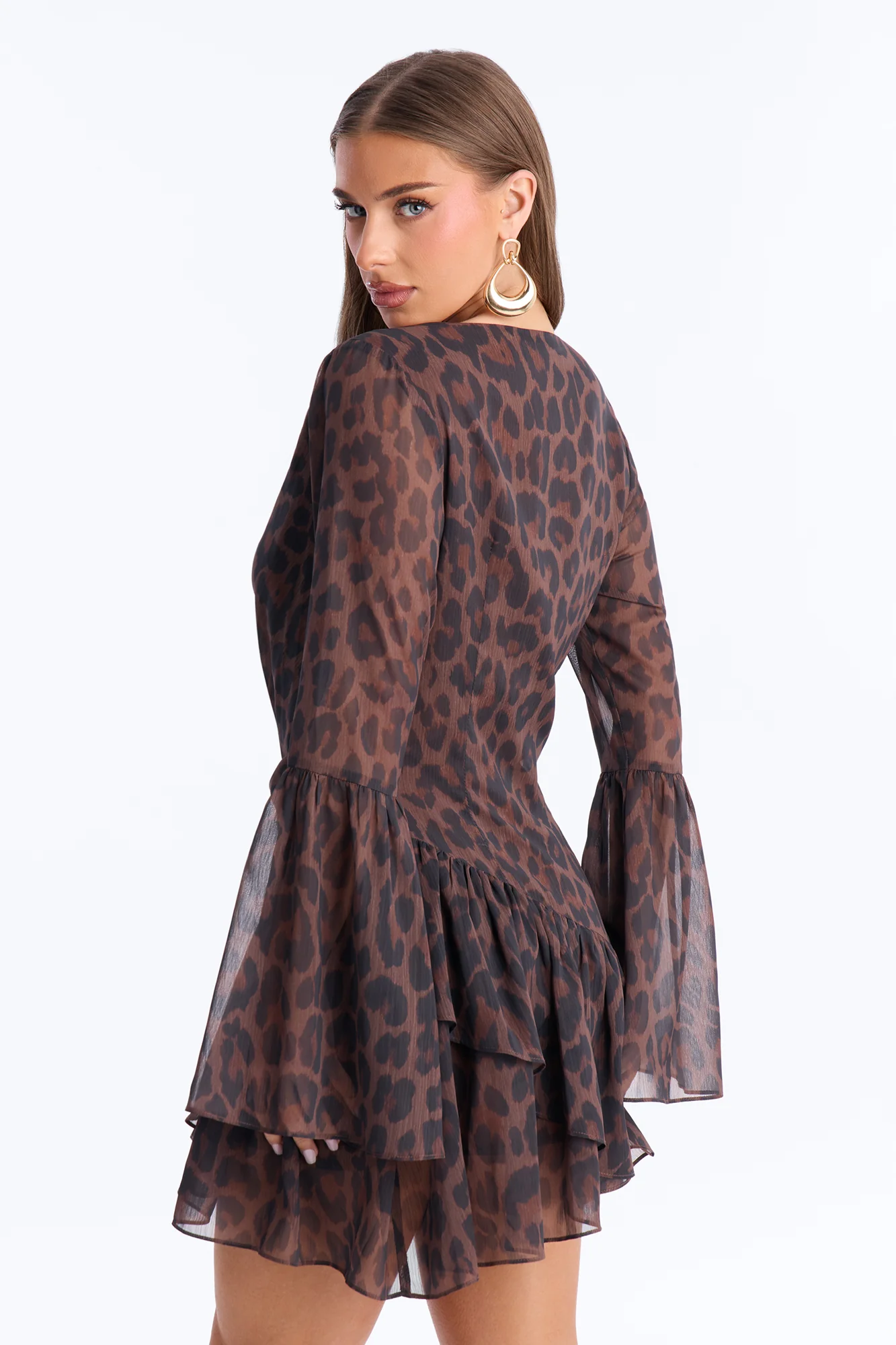 Shine At Midnight Leopard Chiffon Mini Dress - Leopard - Image 3