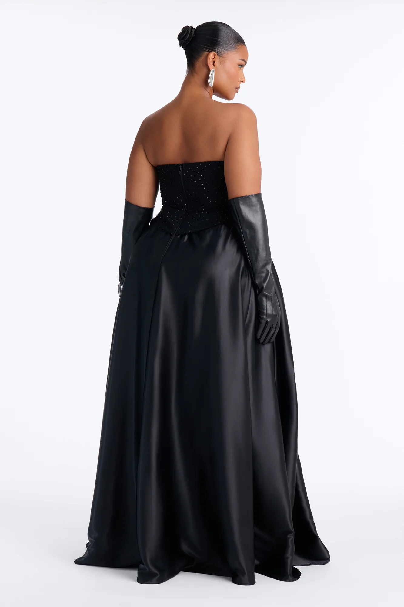 Shine Bright Embellished Satin Maxi Dress - Black - Image 9