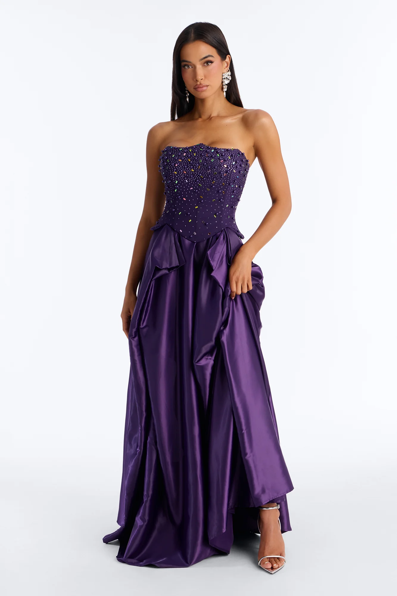 Shine Bright Embellished Satin Maxi Dress - Orchid