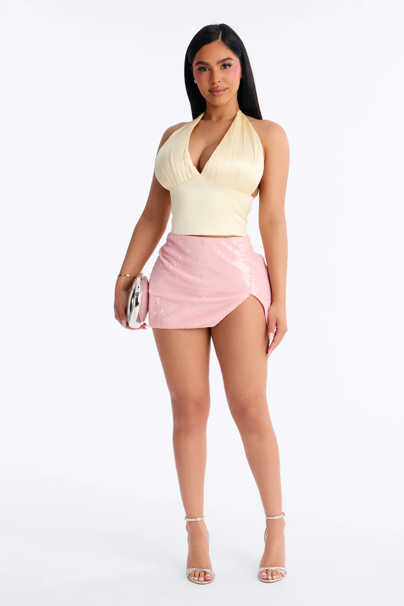 Shine For You High Slit Sequin Mini Skort - Pink