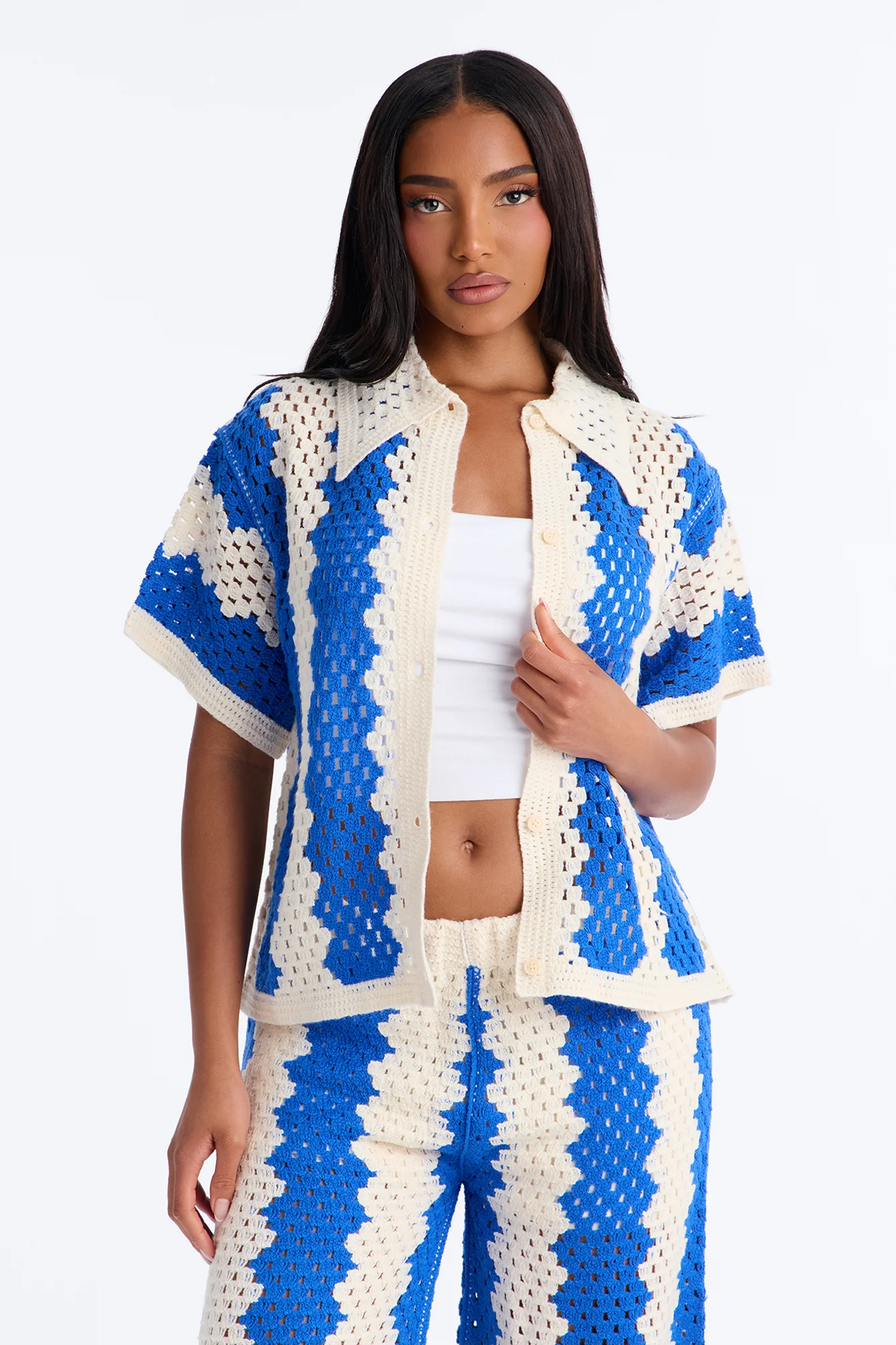 Shoreline Symphony Crochet Pant Set - Blue/combo - Image 2