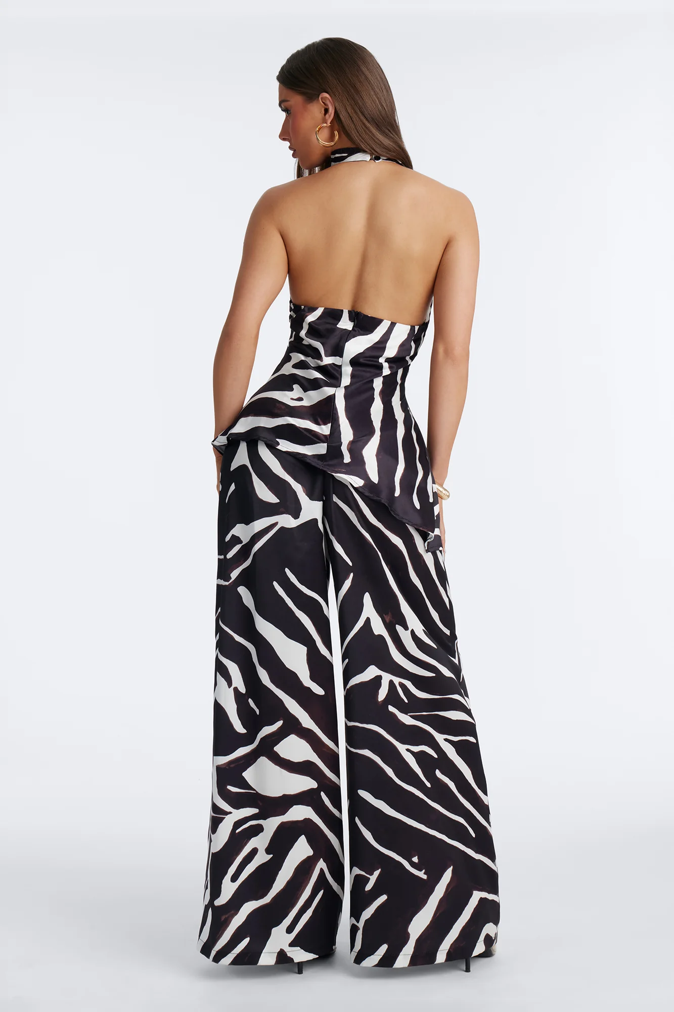 Short Mali Zebra Wide Leg Jumpsuit - Brown - Image 4