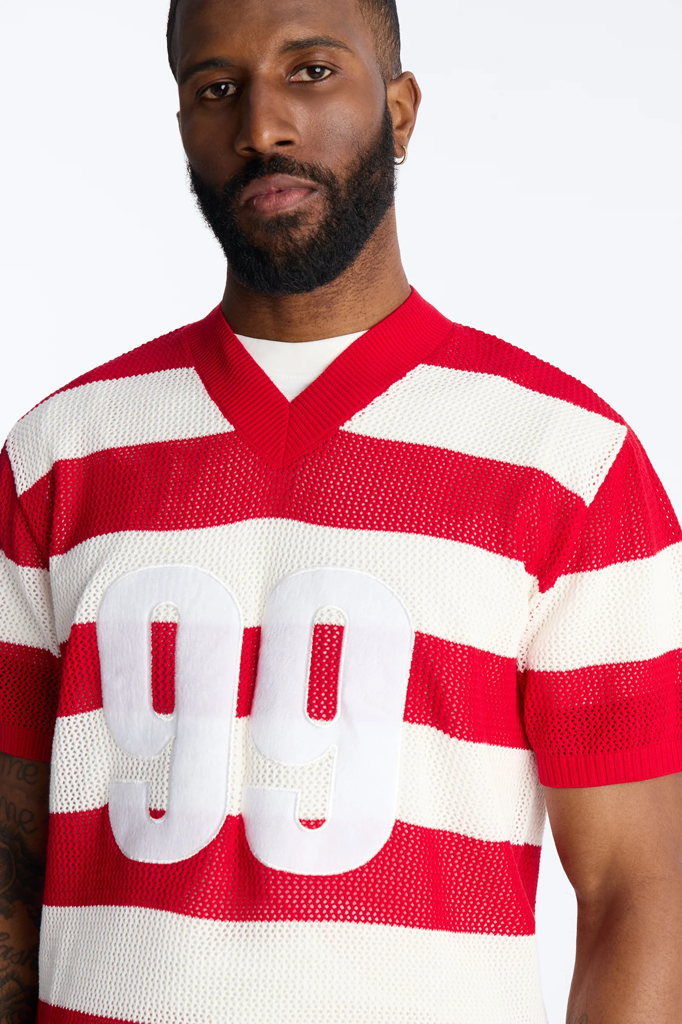 Short Sleeve Striped Crotchet Jersey - Red - Image 3