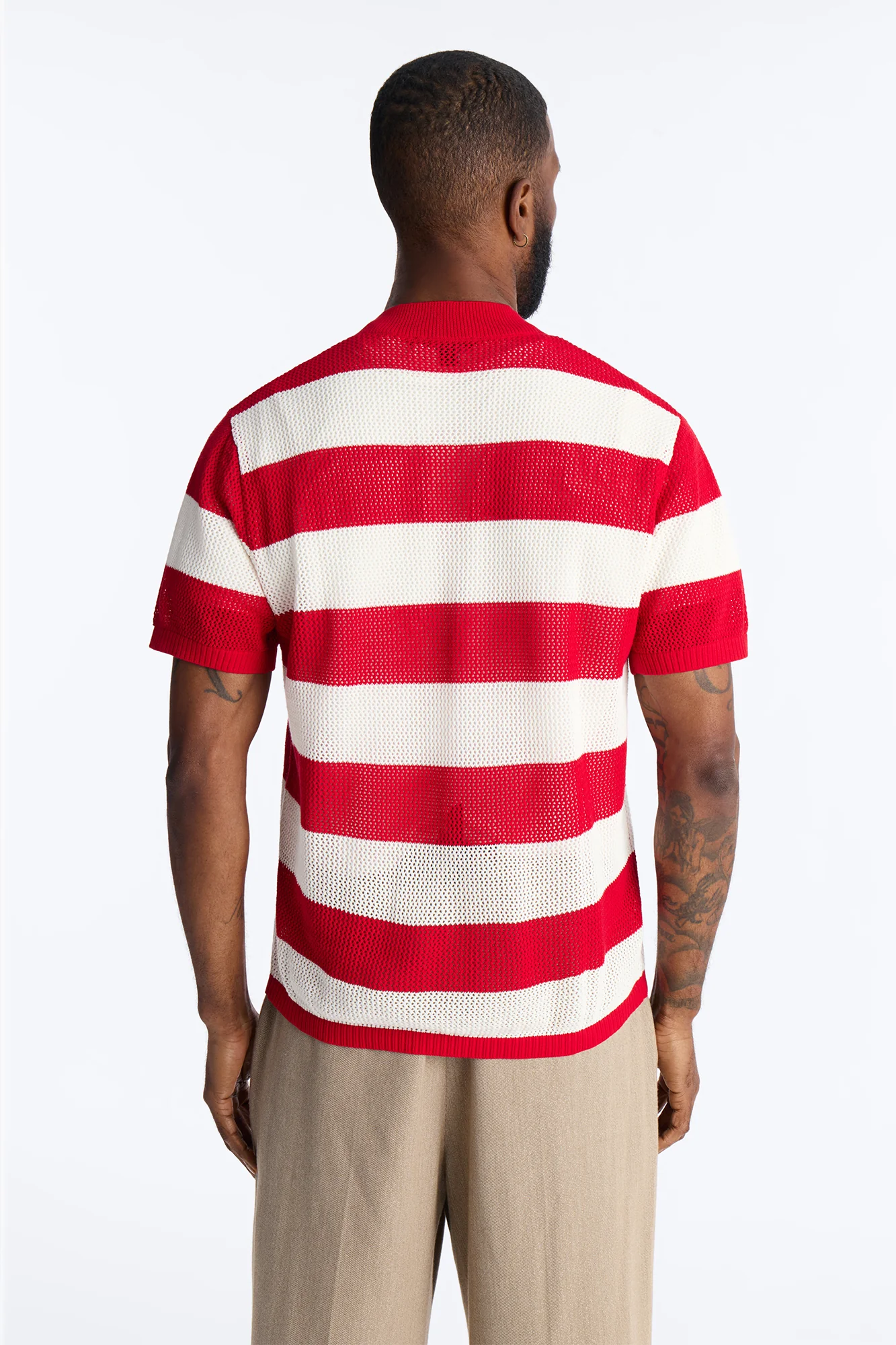 Short Sleeve Striped Crotchet Jersey - Red - Image 4
