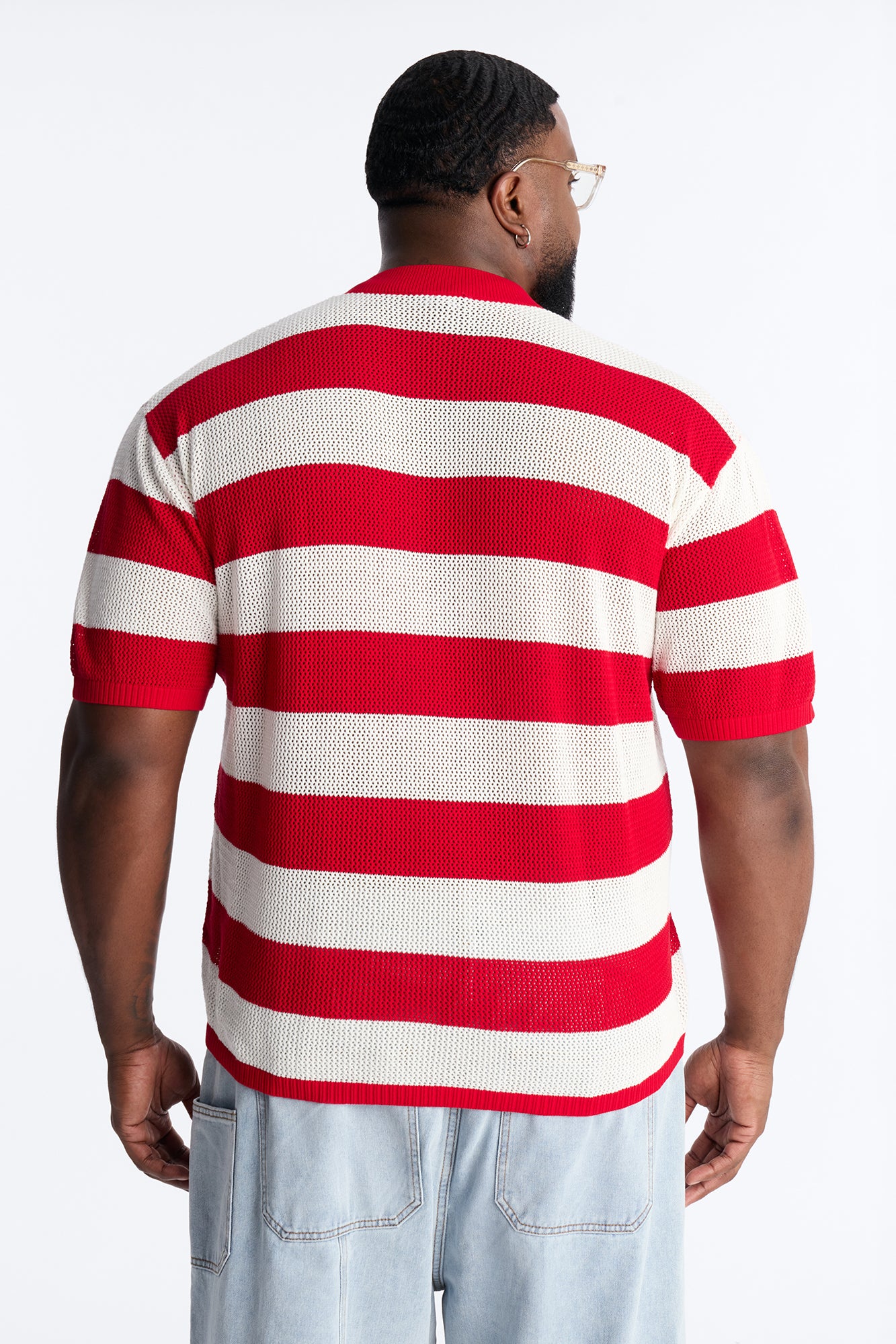 Short Sleeve Striped Crotchet Jersey - Red - Image 7