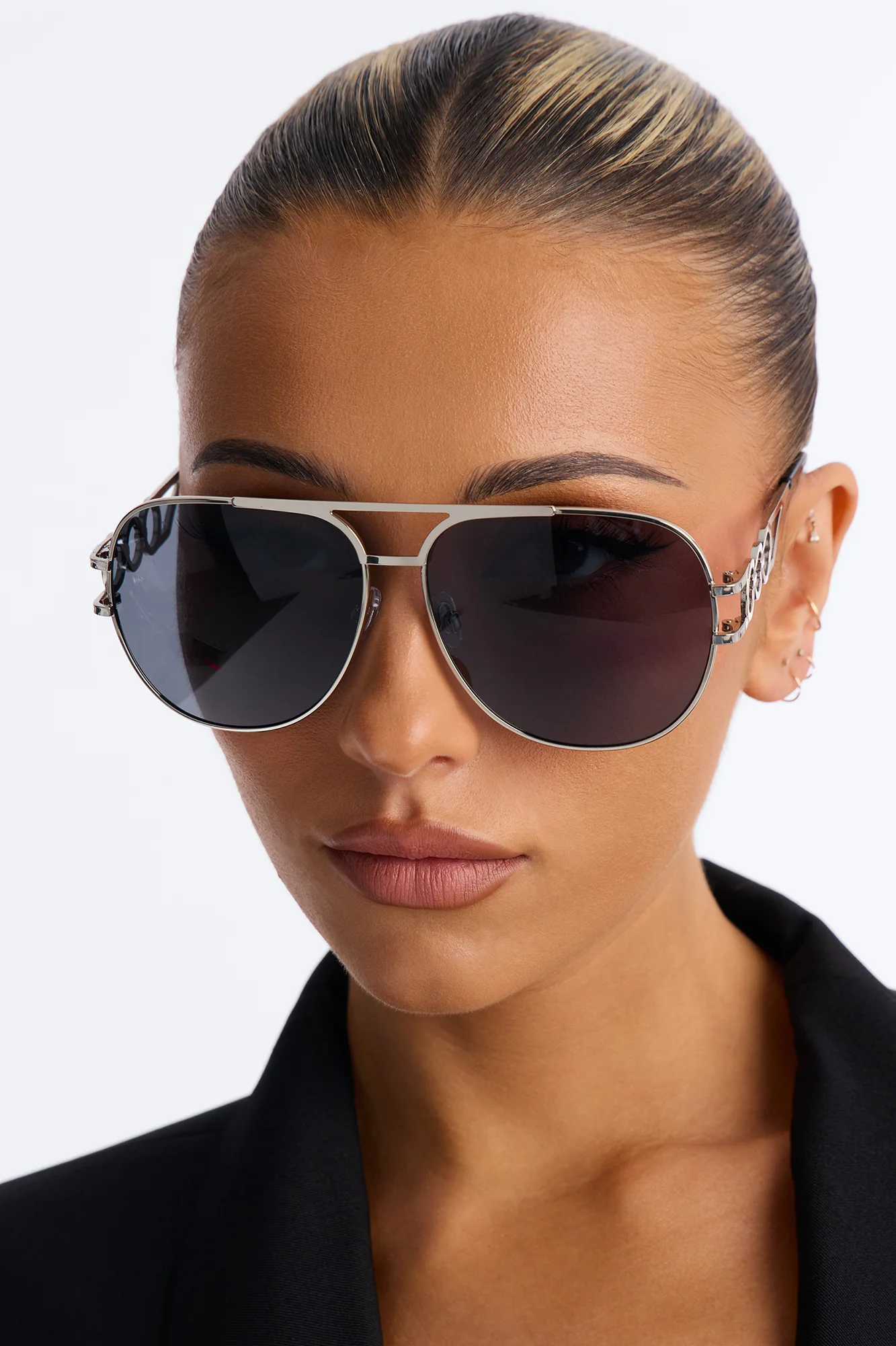 Shotgun Baddie Sunglasses - Silver/Black