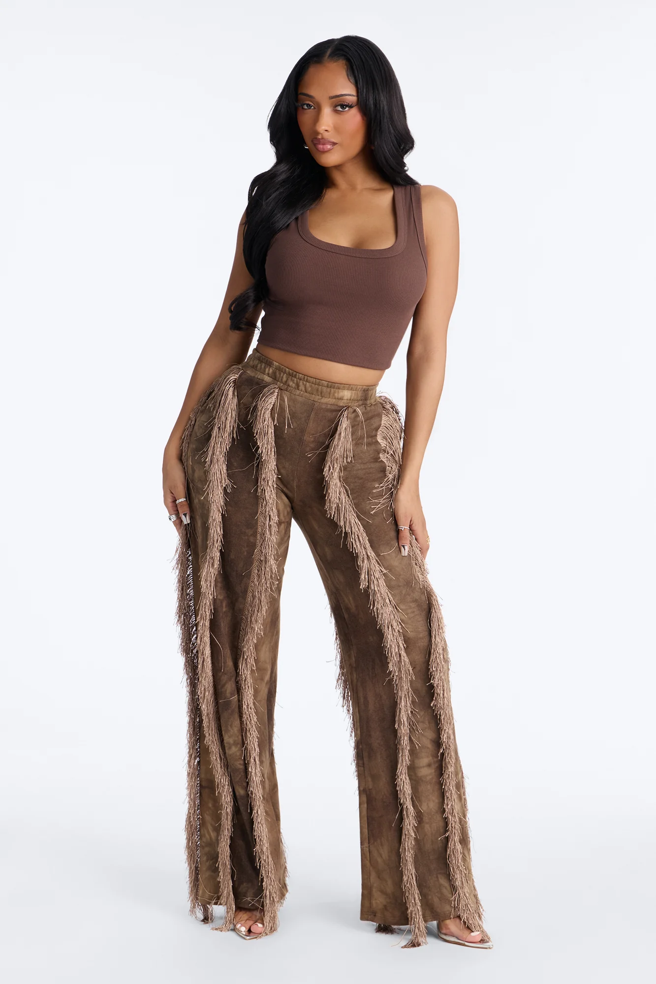 Show Me Something Fringe Wide Leg Pant 33″ - Brown - Image 2