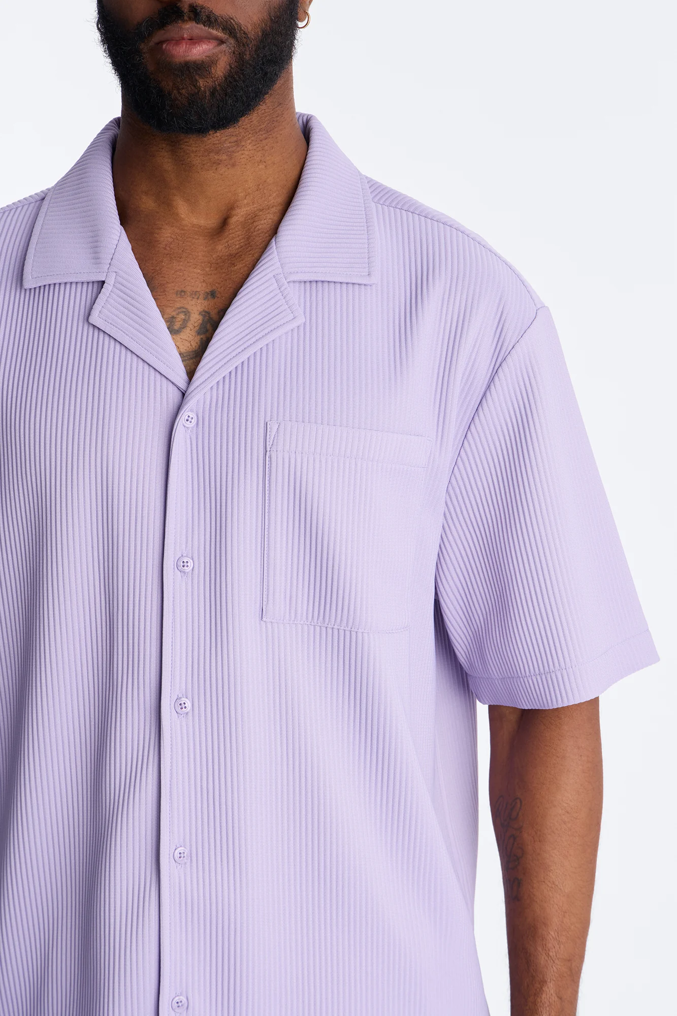 Show Up Short Sleeve Cuban Shirt - Lavender - Image 3