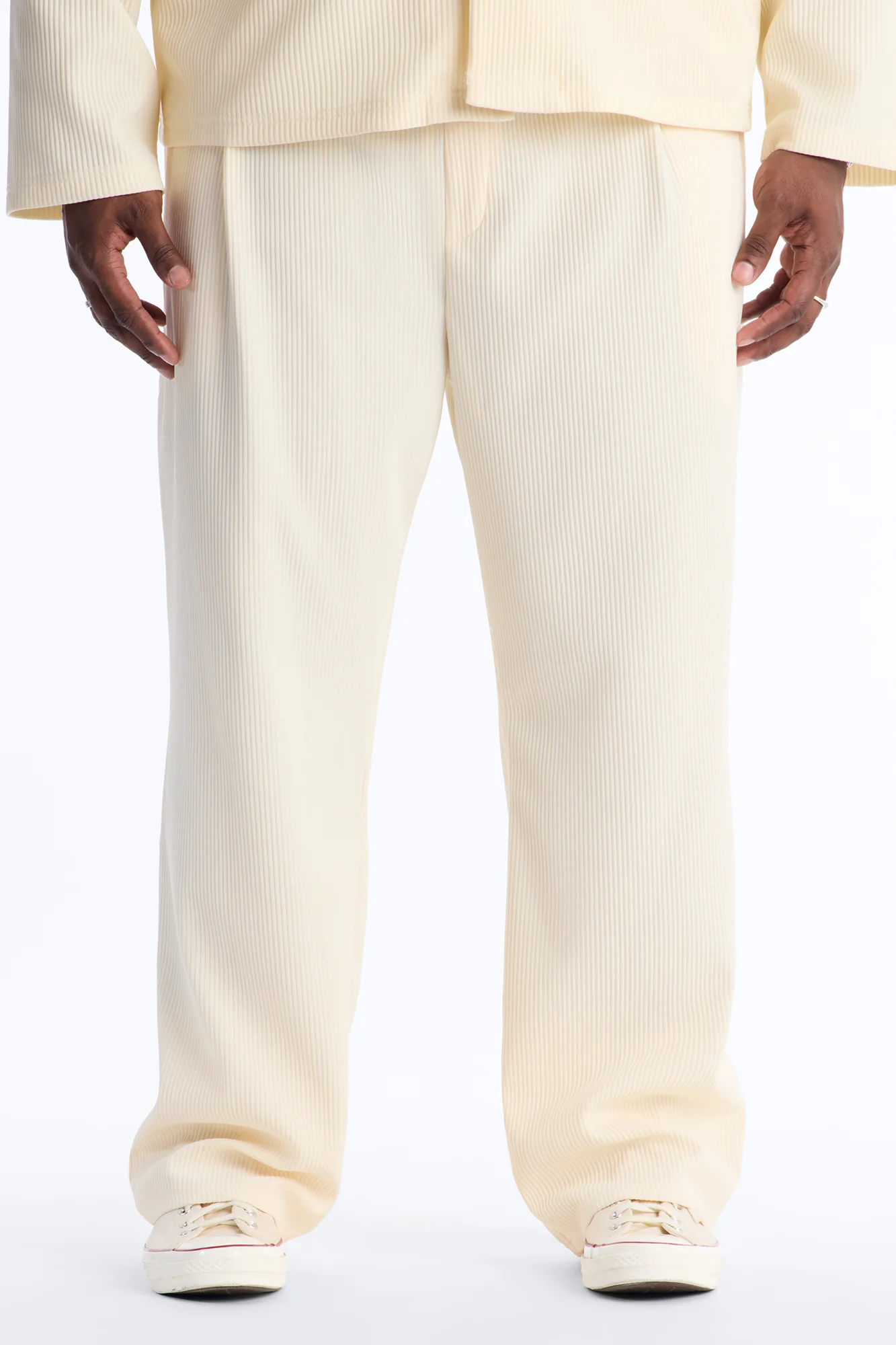 Show Up Straight Pleated Casual Trouser - Cream - Image 6