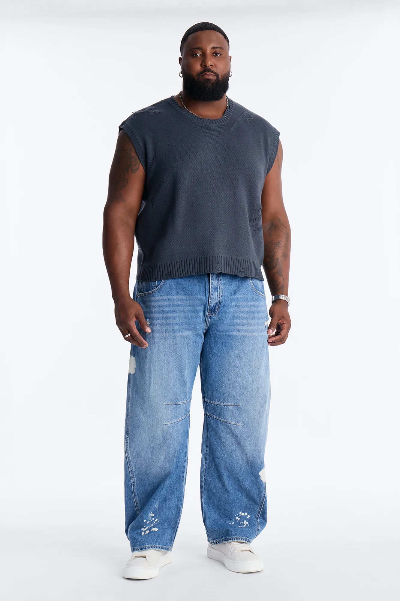 Shredline Desgastado Frayed Sweater Vest - Olive - Image 7