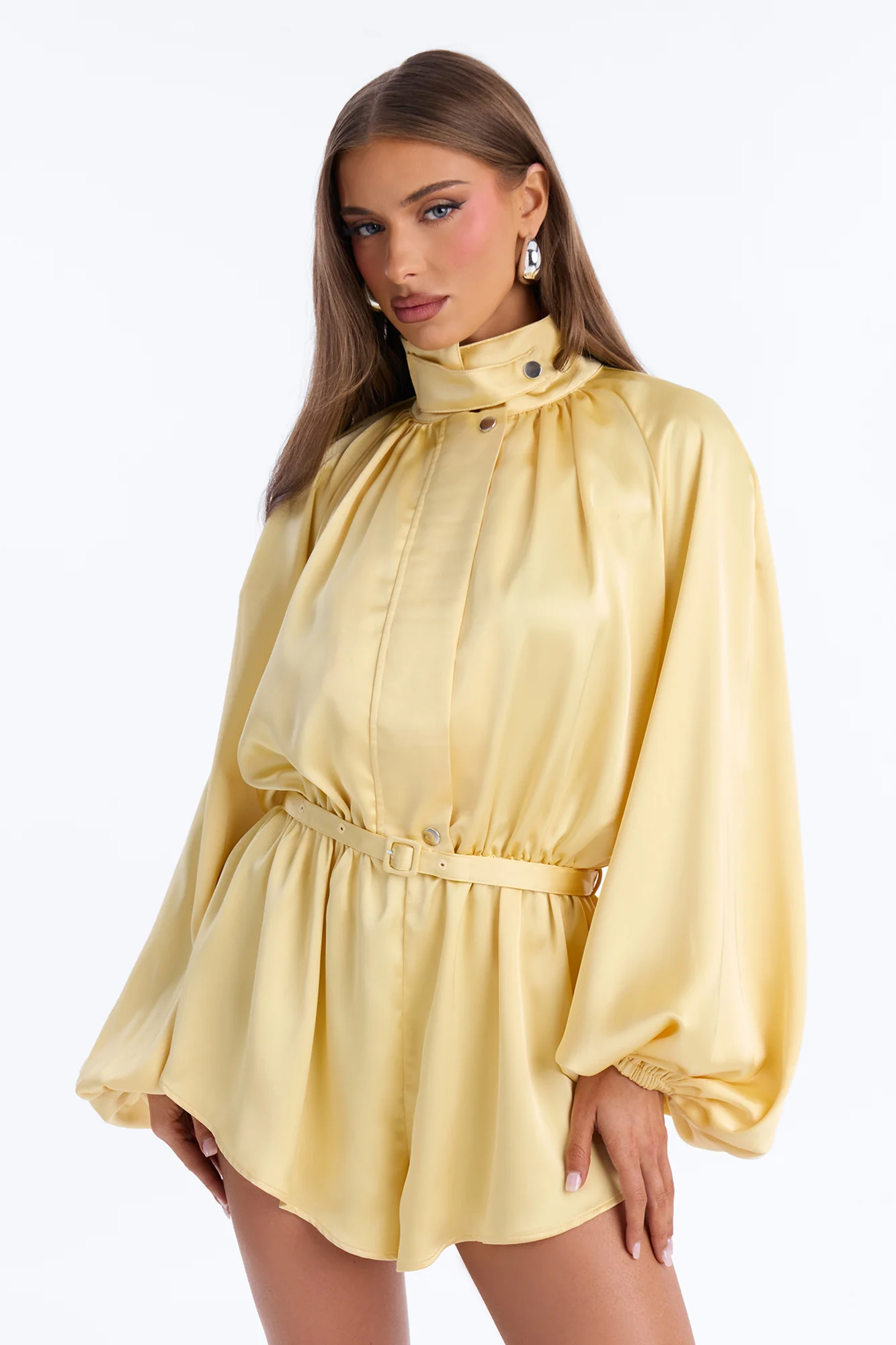 Sia Satin Collar Romper - Yellow - Image 2