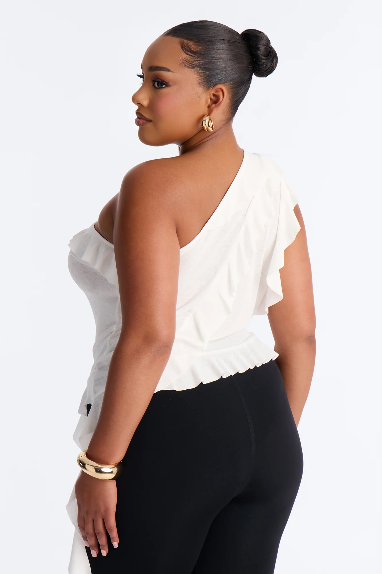 Sicily Ruffle One Shoulder Textured Top - White - Image 7