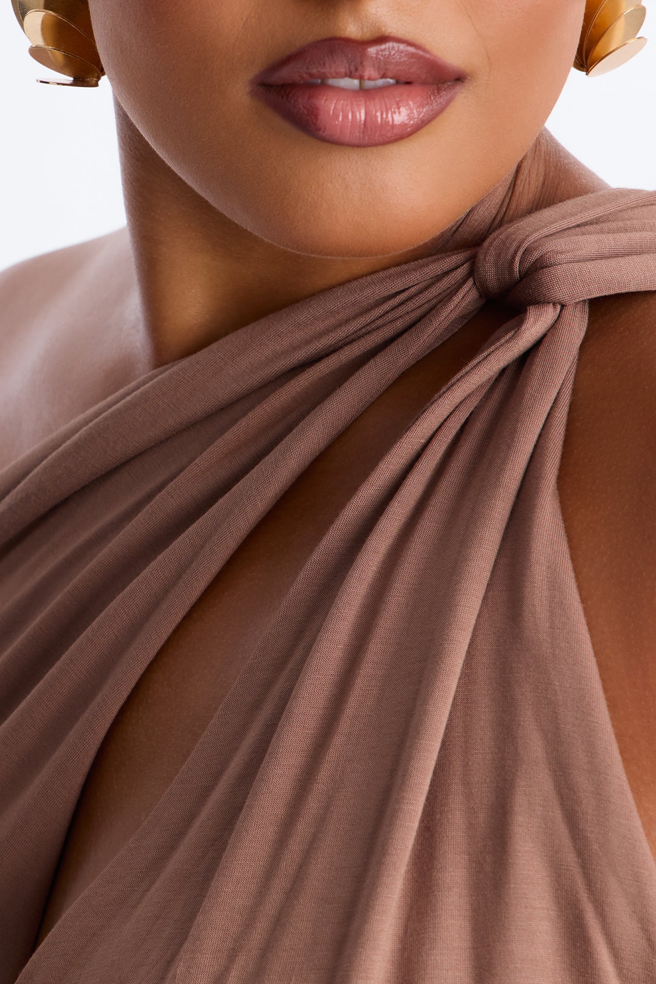 Side Attraction One Shoulder Ruched Top - Mocha - Image 6