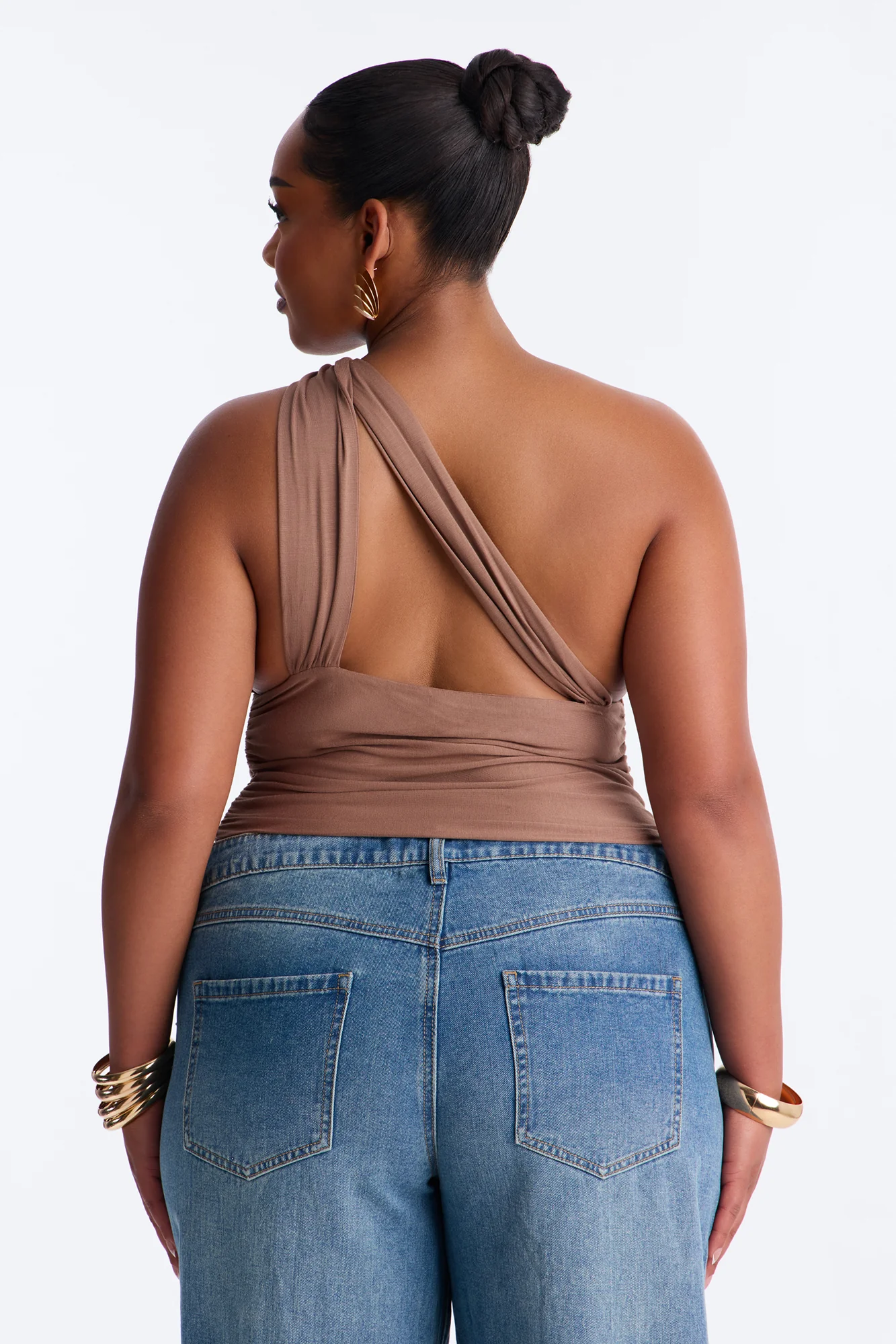 Side Attraction One Shoulder Ruched Top - Mocha - Image 7