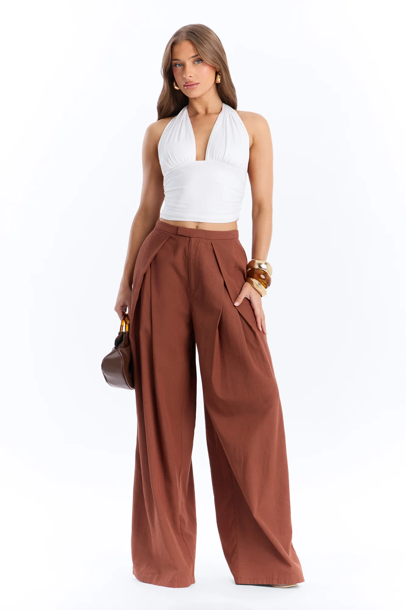 Side Attraction One Shoulder Ruched Top - White - Image 2