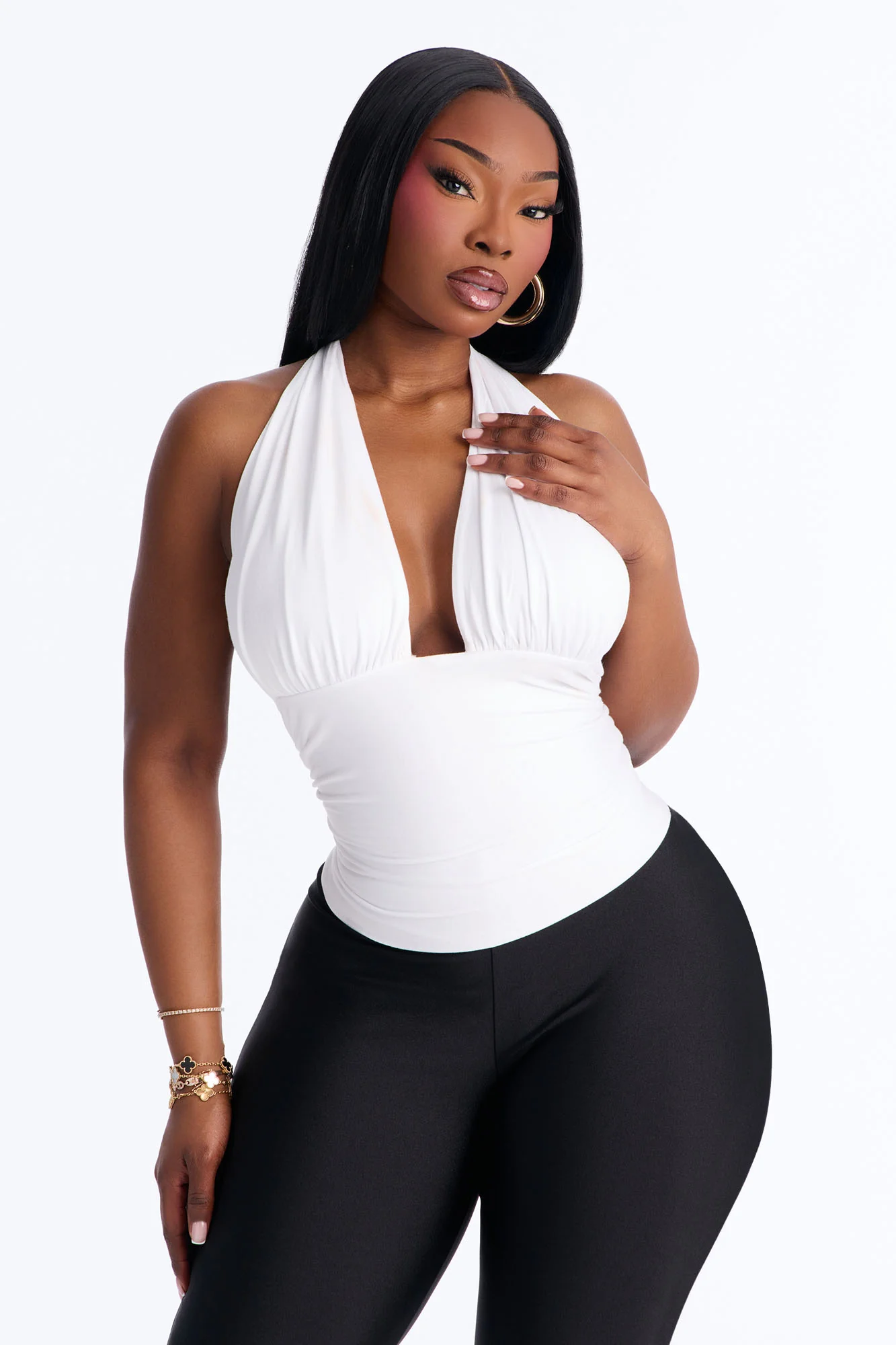 Side Attraction One Shoulder Ruched Top - White - Image 7