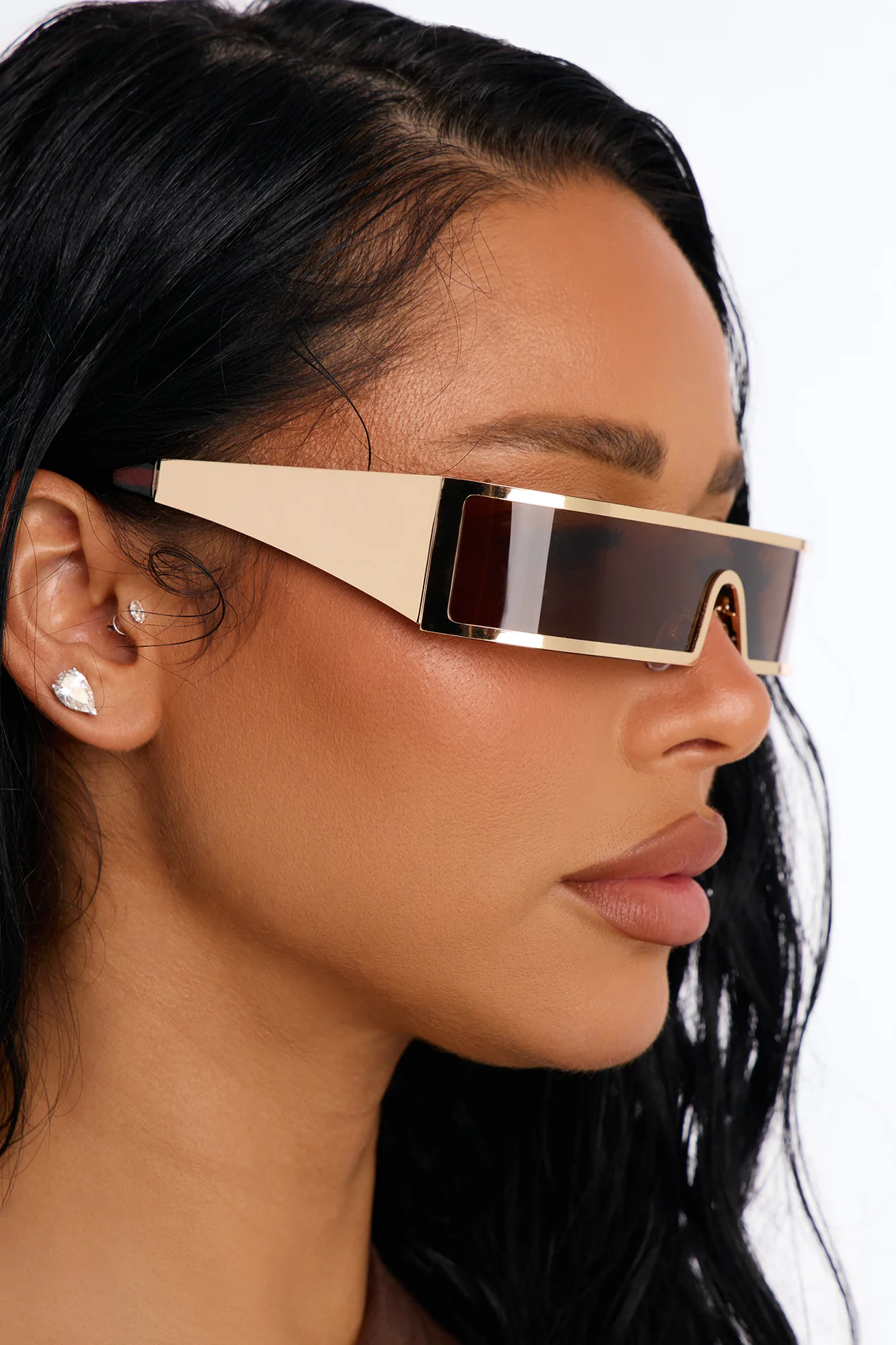 Side Eye Shield Sunglasses - Gold/Brown - Image 2
