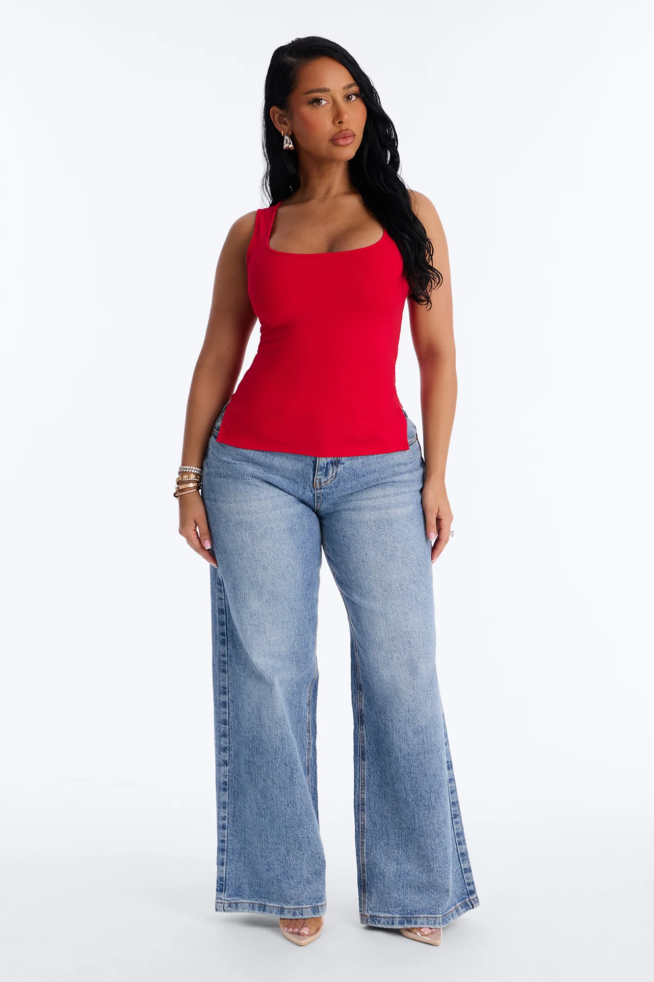 Side Slit Tank Top - Red - Image 2
