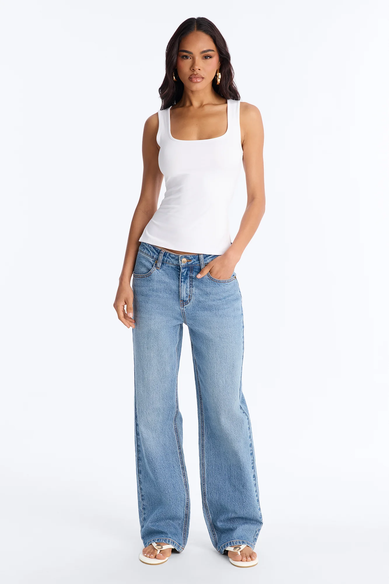 Side Slit Tank Top - White - Image 2