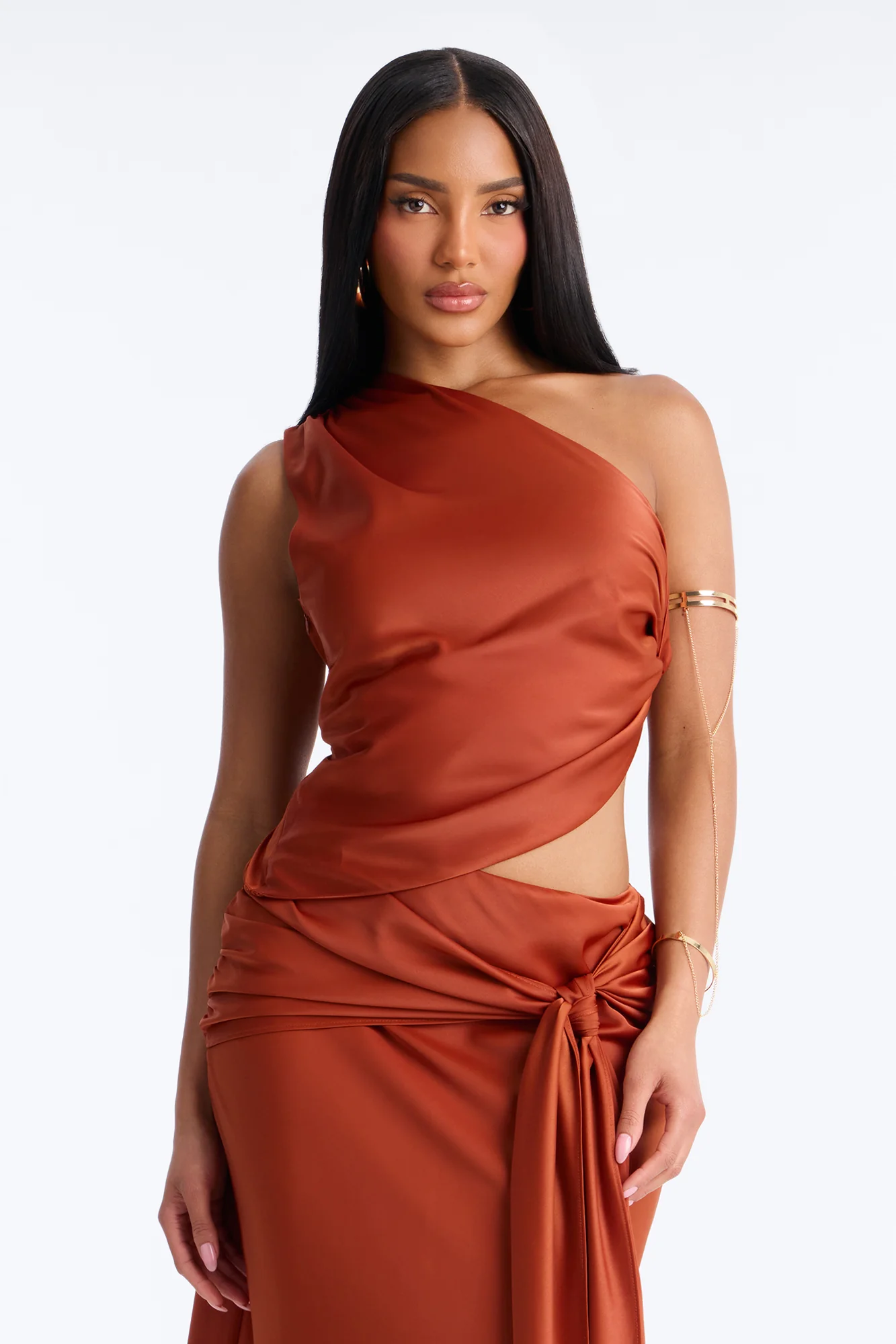 Siena Maxi Skirt Satin Set - Rust - Image 2
