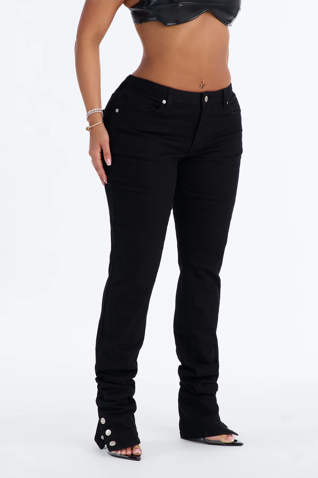 Siena Straight Leg Button Stacked Pant - Black - Image 2