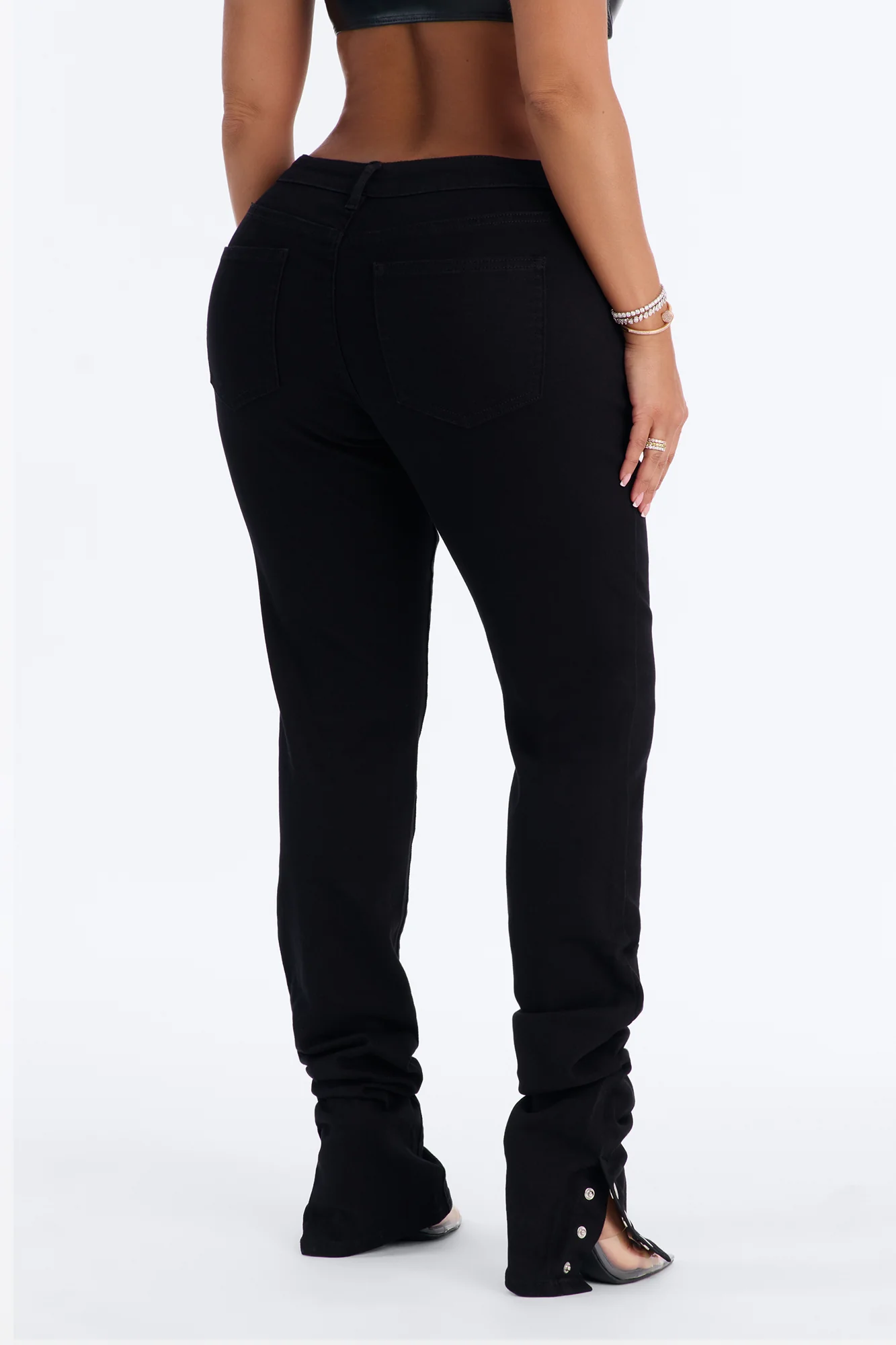 Siena Straight Leg Button Stacked Pant - Black - Image 4