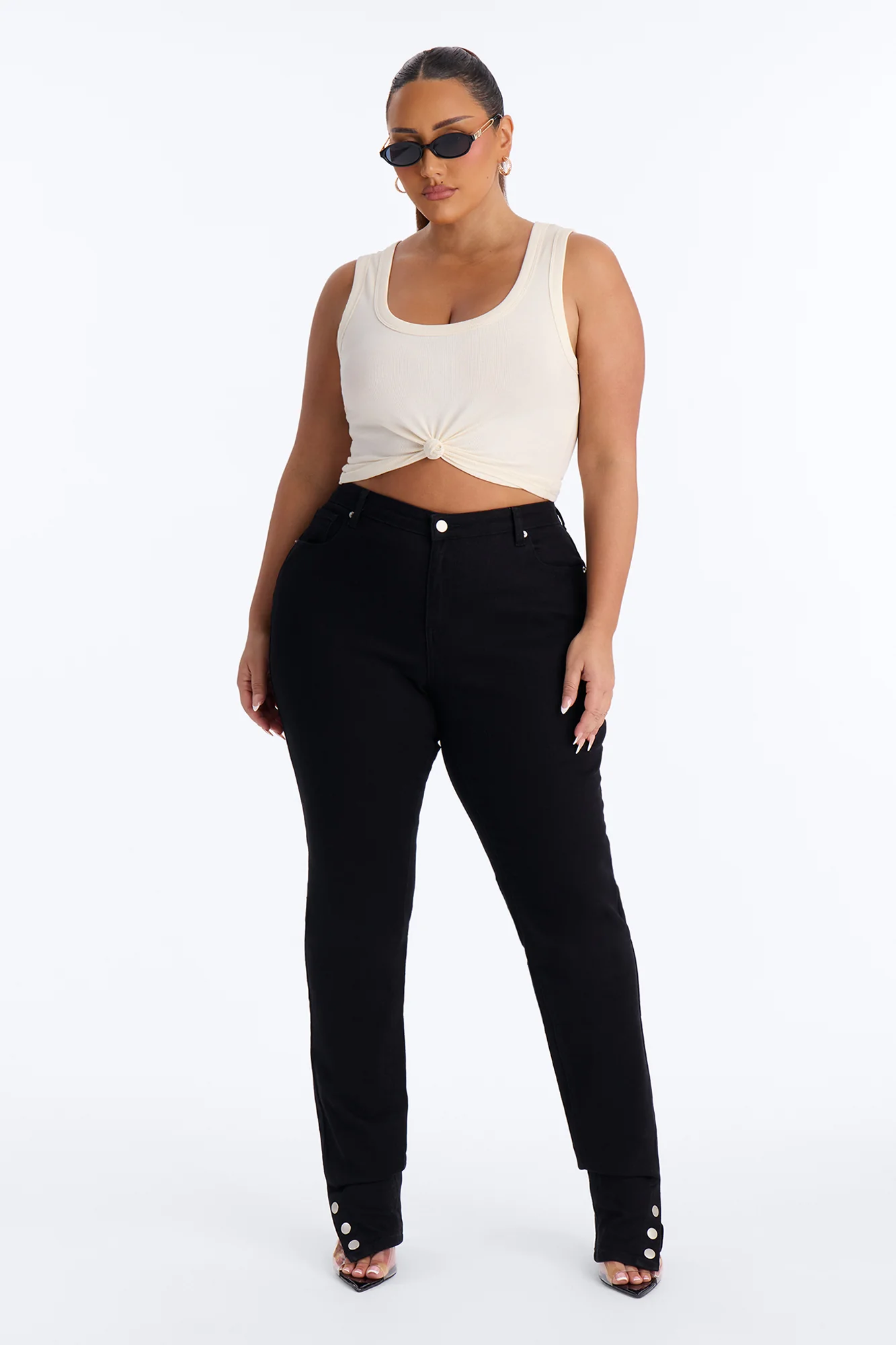 Siena Straight Leg Button Stacked Pant - Black - Image 5