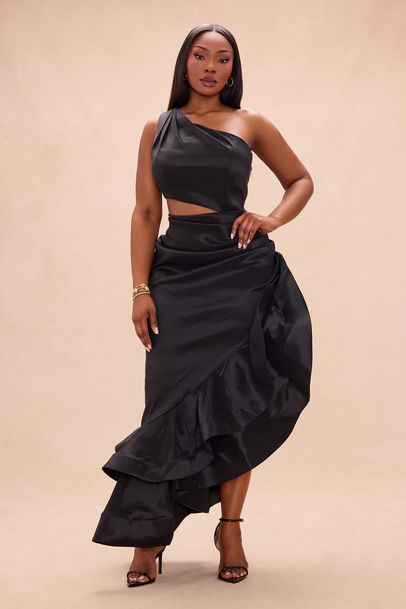 Sienna Ruffle Taffeta Maxi Dress - Black - Image 5