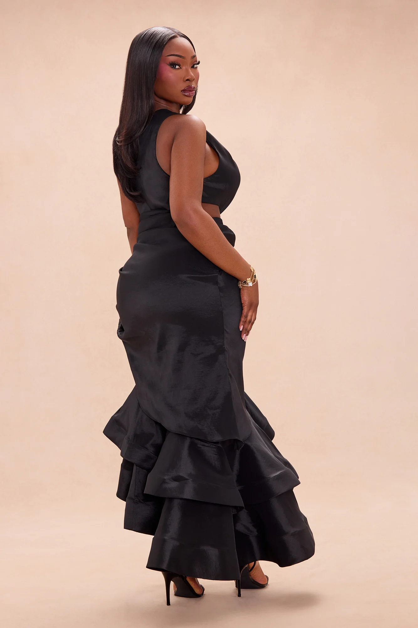 Sienna Ruffle Taffeta Maxi Dress - Black - Image 8