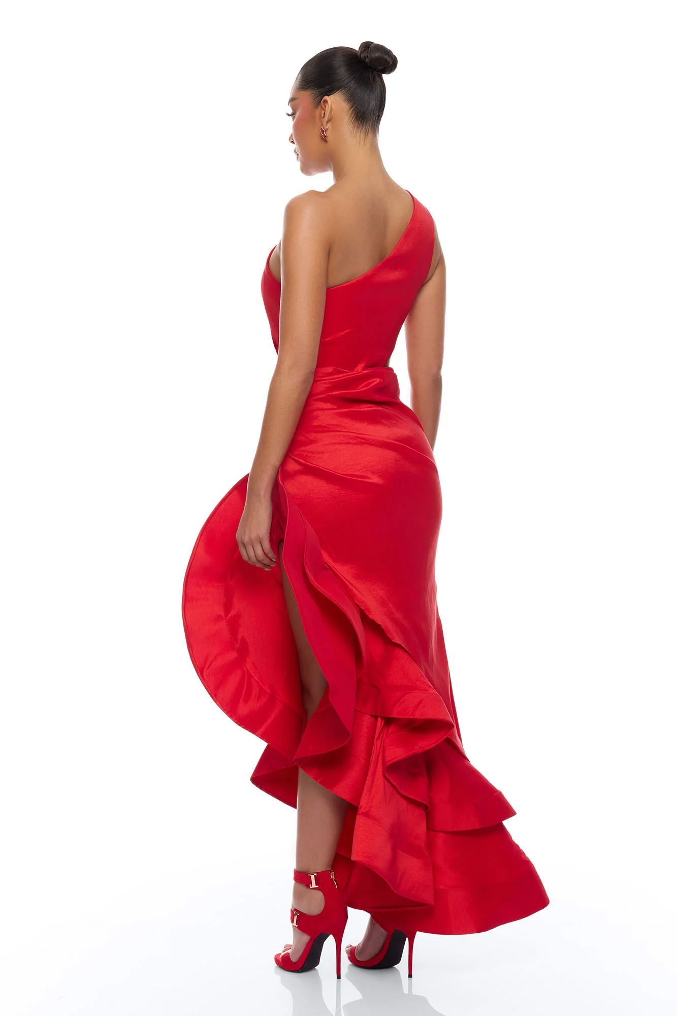 Sienna Ruffle Taffeta Maxi Dress - Red - Image 4
